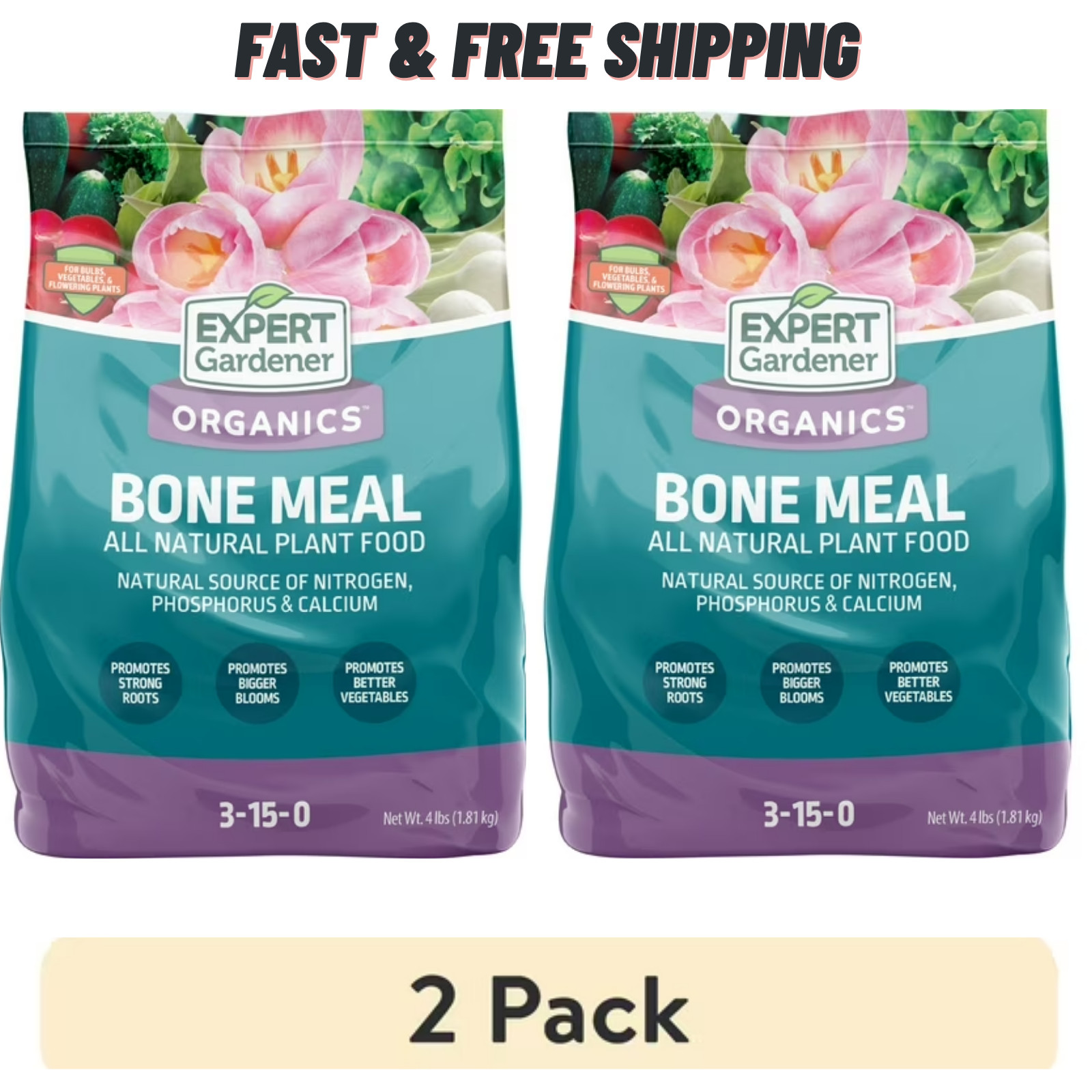 (2 Pack) Expert Gardener Bone Meal Plant Food 4 lb – 3-15-0 Fertilizer – NEW