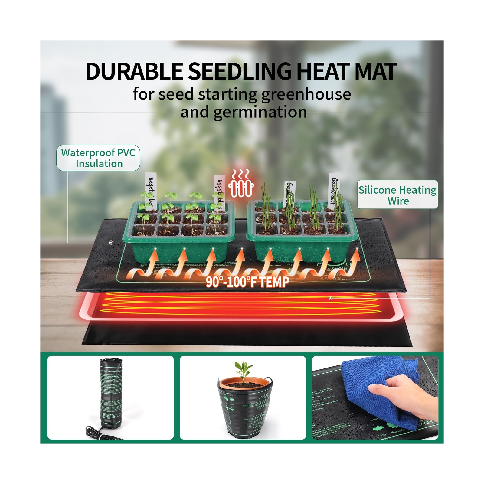 4-Pack Seed Starter Tray with Grow Light and Heat Mat, 48 Cells Seed Starter …