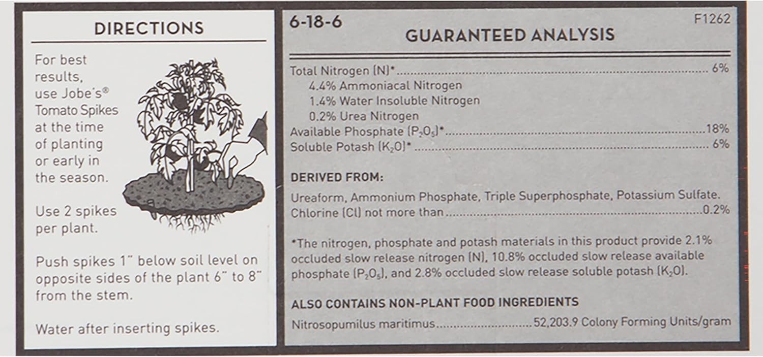 Jobe’s Tomato Fertilizer Spikes 18 Pack Easy Application Slow Release Nutrients