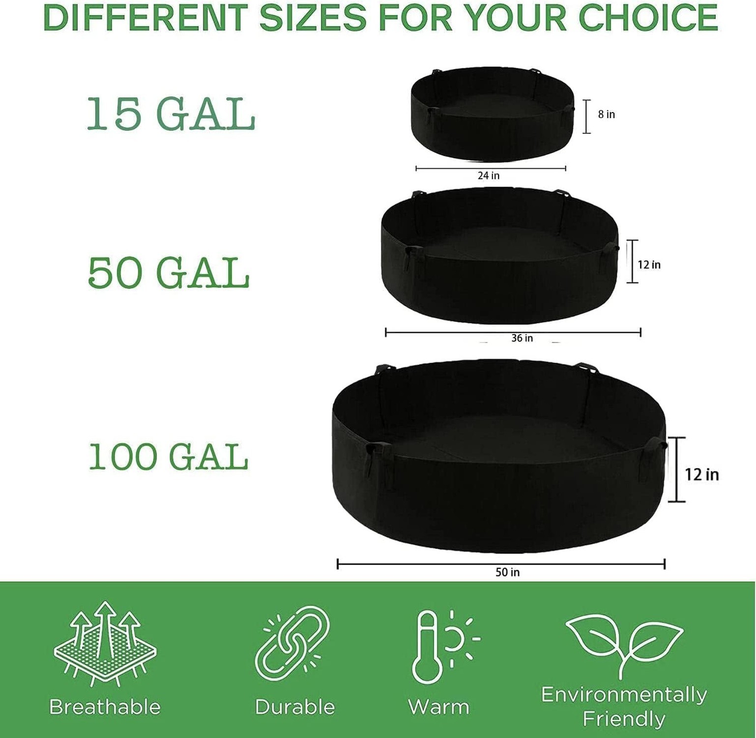 ZtohPyo 2-Pack 15 Gallon Grow Bags,Round Fabric Raised Garden Beds with 2 Han…