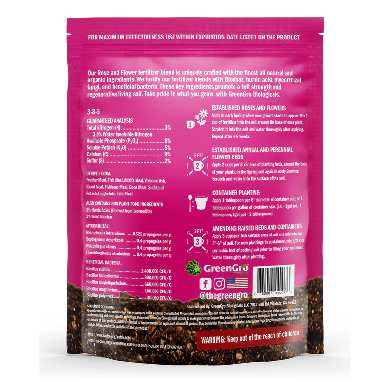 Rose & Flower Fertilizer OMRI Listed 4 lbs by GreenGro Biologicals