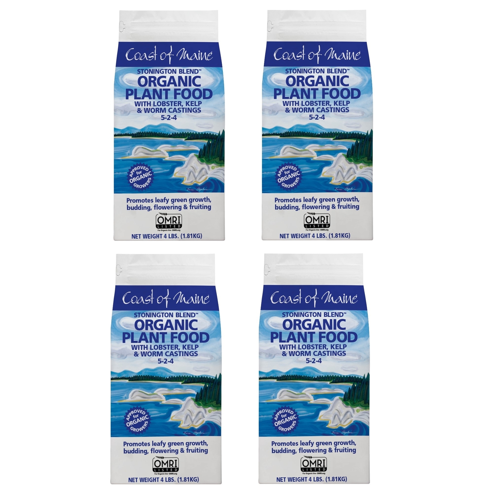 Coast of Maine ( 5-2-4 ) Stonington Blend Plant Food, 4lbs, 4 Pack