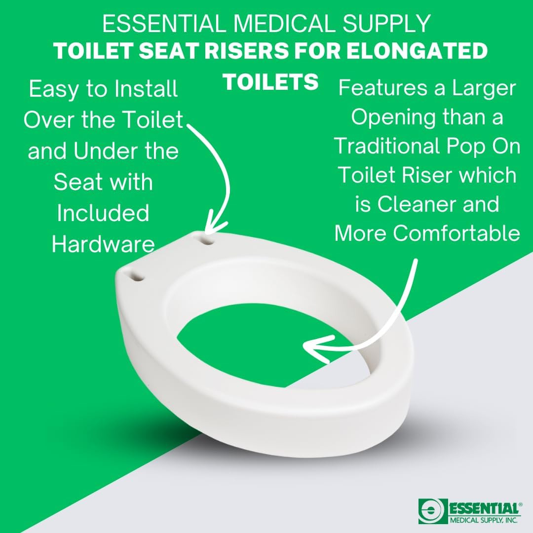 Essential Medical Supply Toilet Seat Riser for Elongated Bowl with 3.5″ Rise – 1