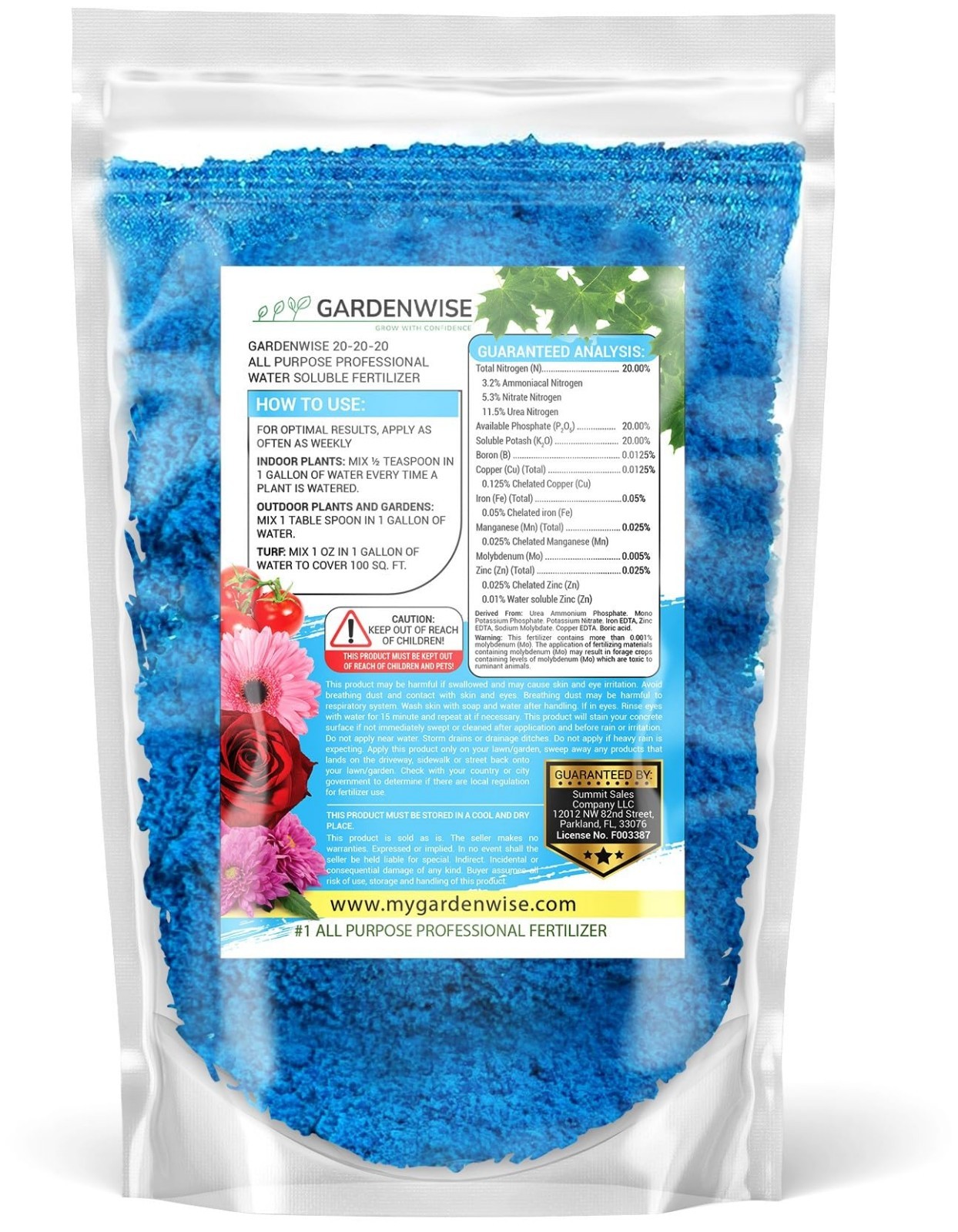 Water-Soluble 20-20-20 Fertilizer Powder for Indoor/Outdoor Plants, 2 Quarts