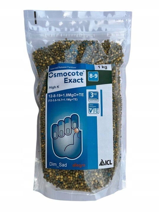 OSMOCOTE EXACT HI-K FERTILIZER 8-9 M NPK 12-8-19+1.8MgO+TE 1KG