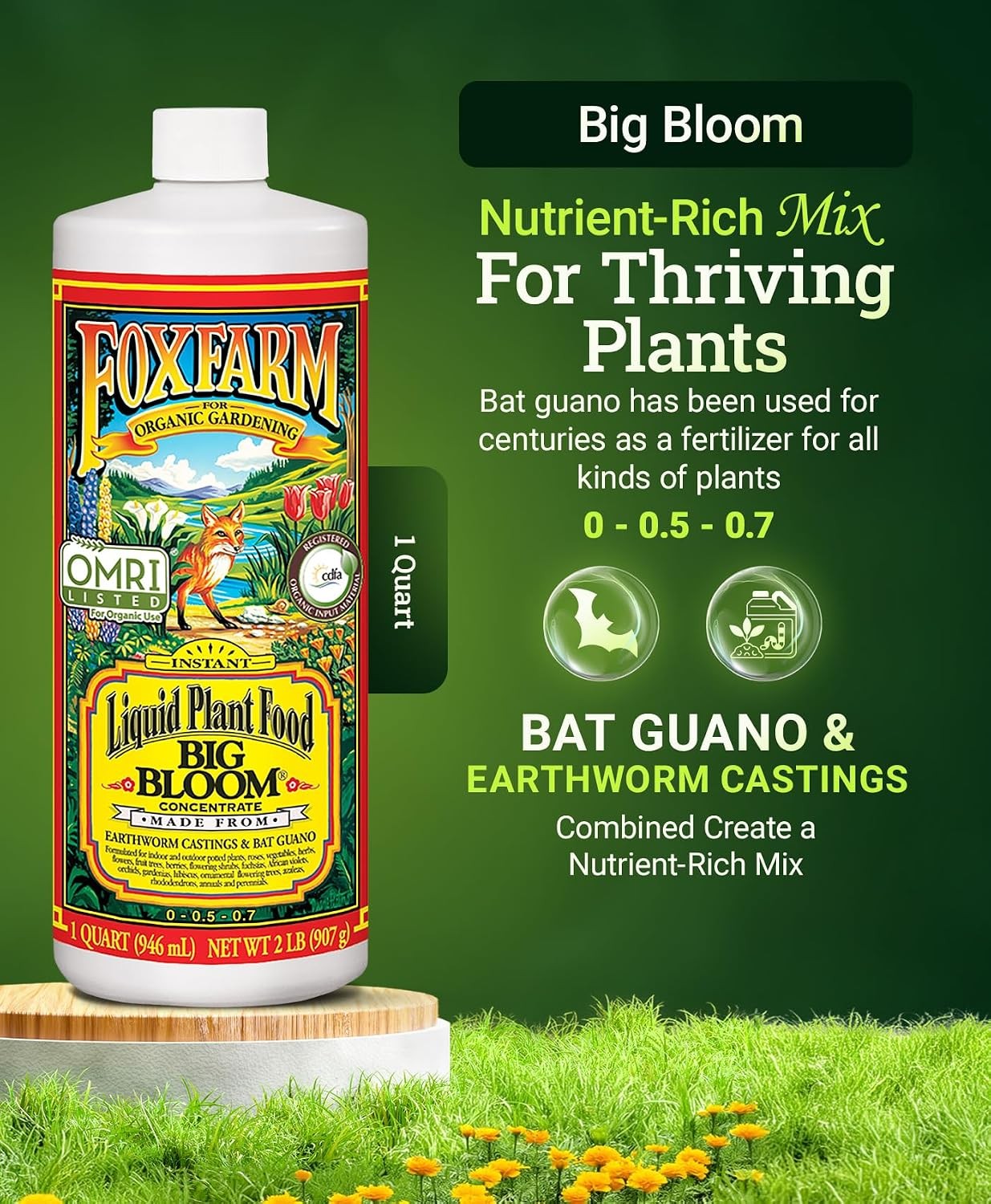 Organic Liquid Plant Food Fox Farm Big Bloom Fertilizer 1 Quart for Flowering