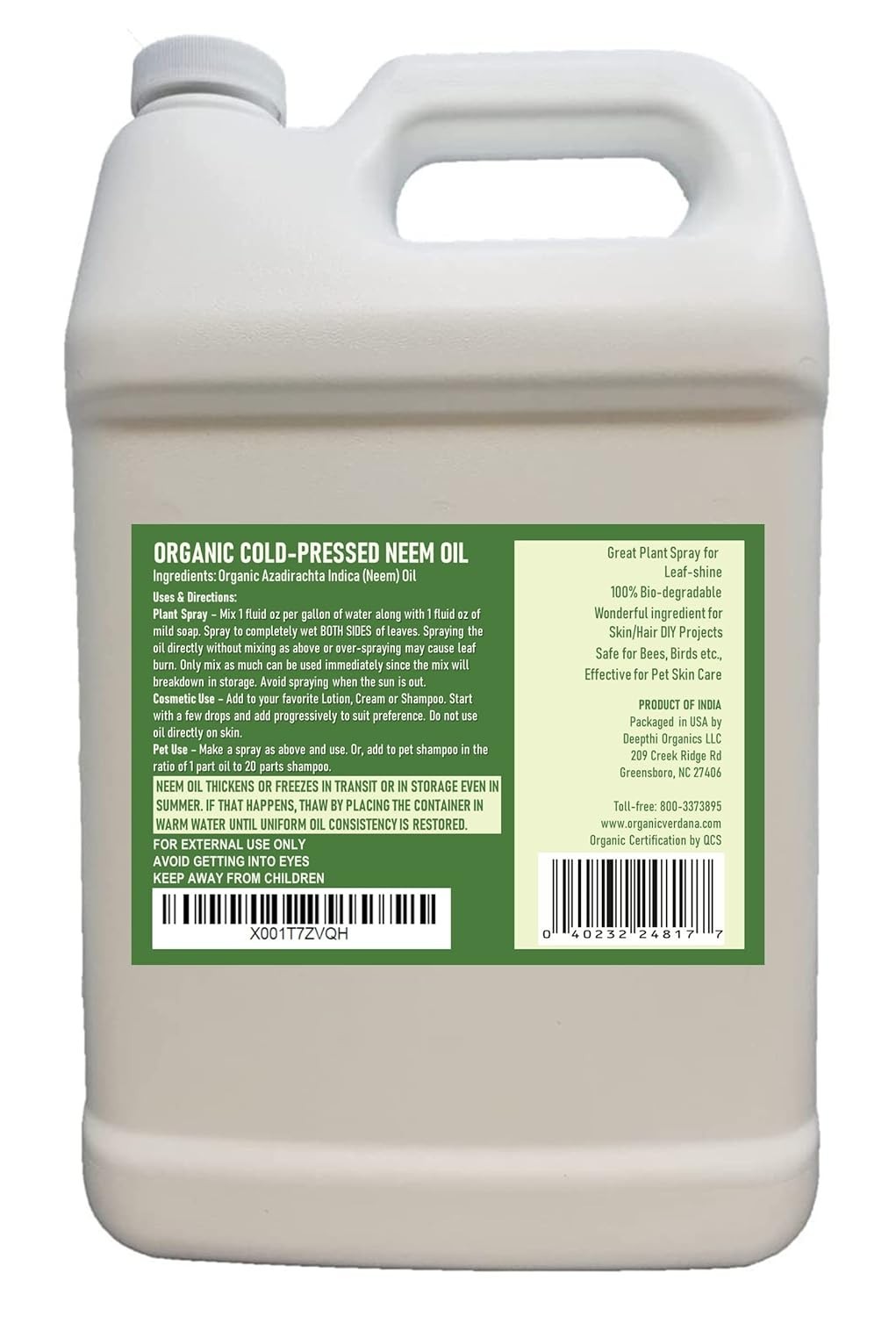 Pure Neem Oil Organic Cold Pressed 1 Gallon for Plants Skin Hair Soap Making