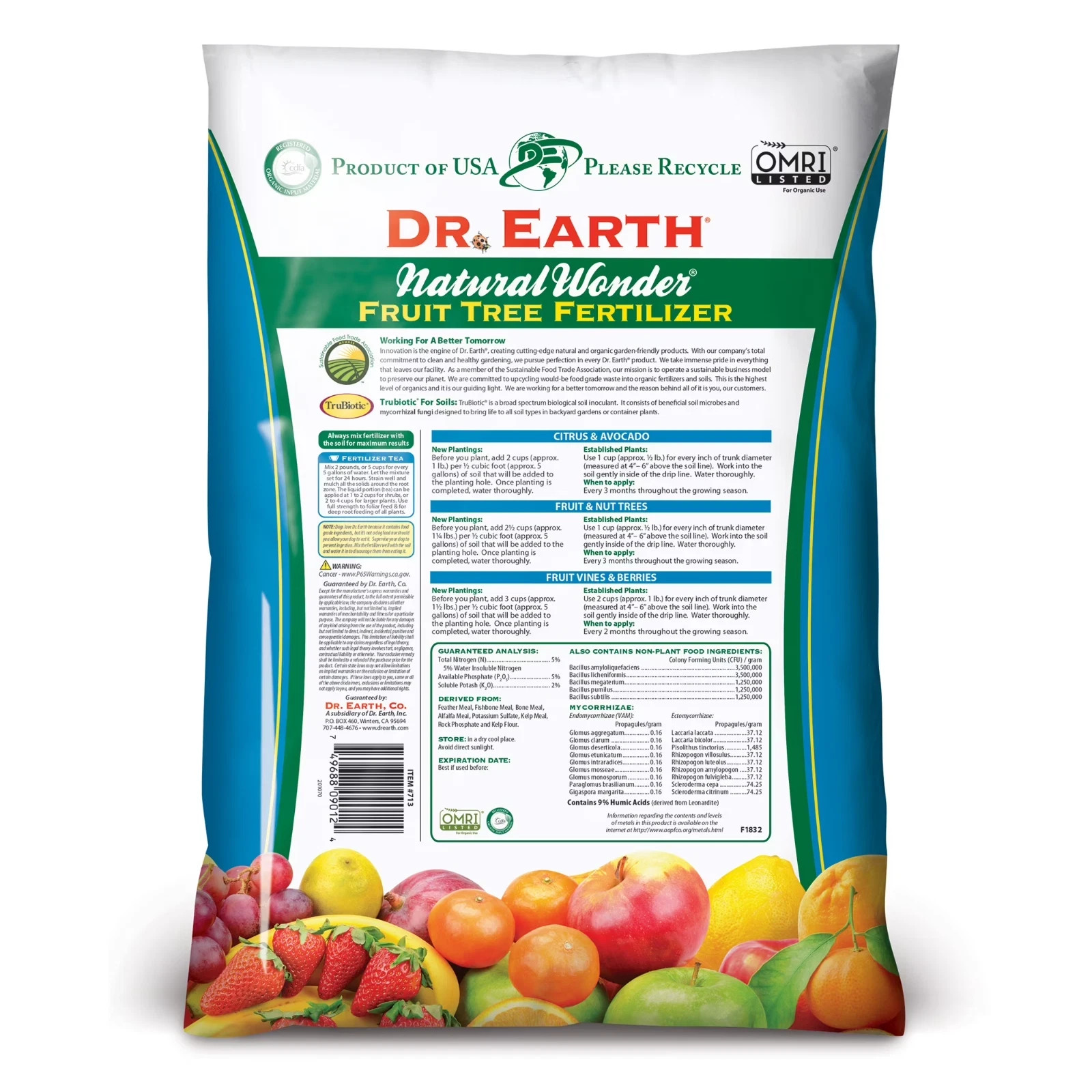 Dr Earth Natural Organic Natural Wonder Fruit Tree Food 5-5-2 Fertilizer 12 Lb