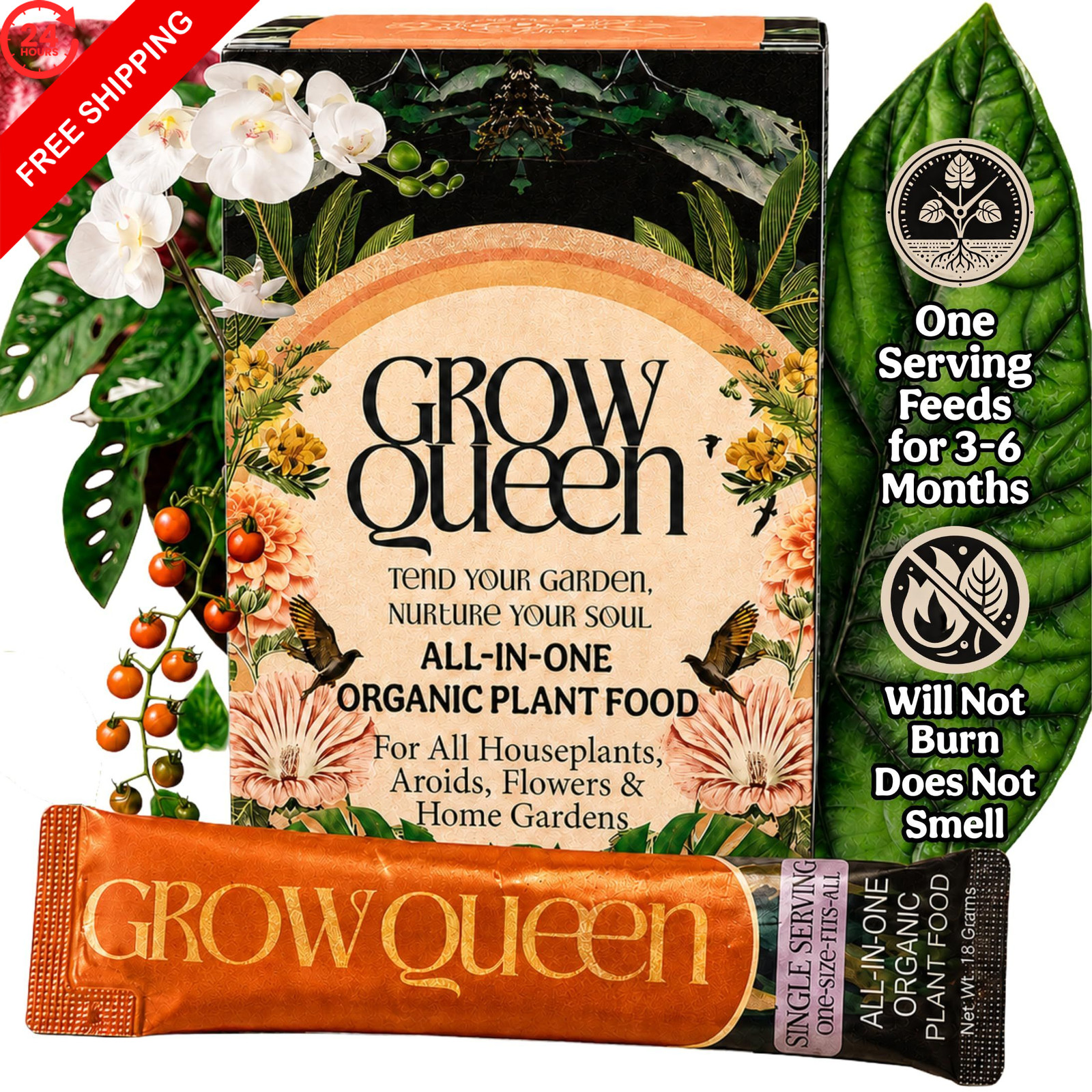 Grow Queen All-in-One Complete Organic Plant 7 Pack Single Servings (0.28 lb)