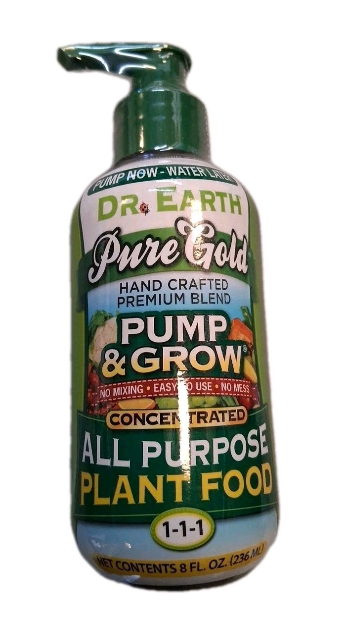DR EARTH Pure Gold All Purpose Plant Food Pump Organic Liquid Fertilizer, 8 oz