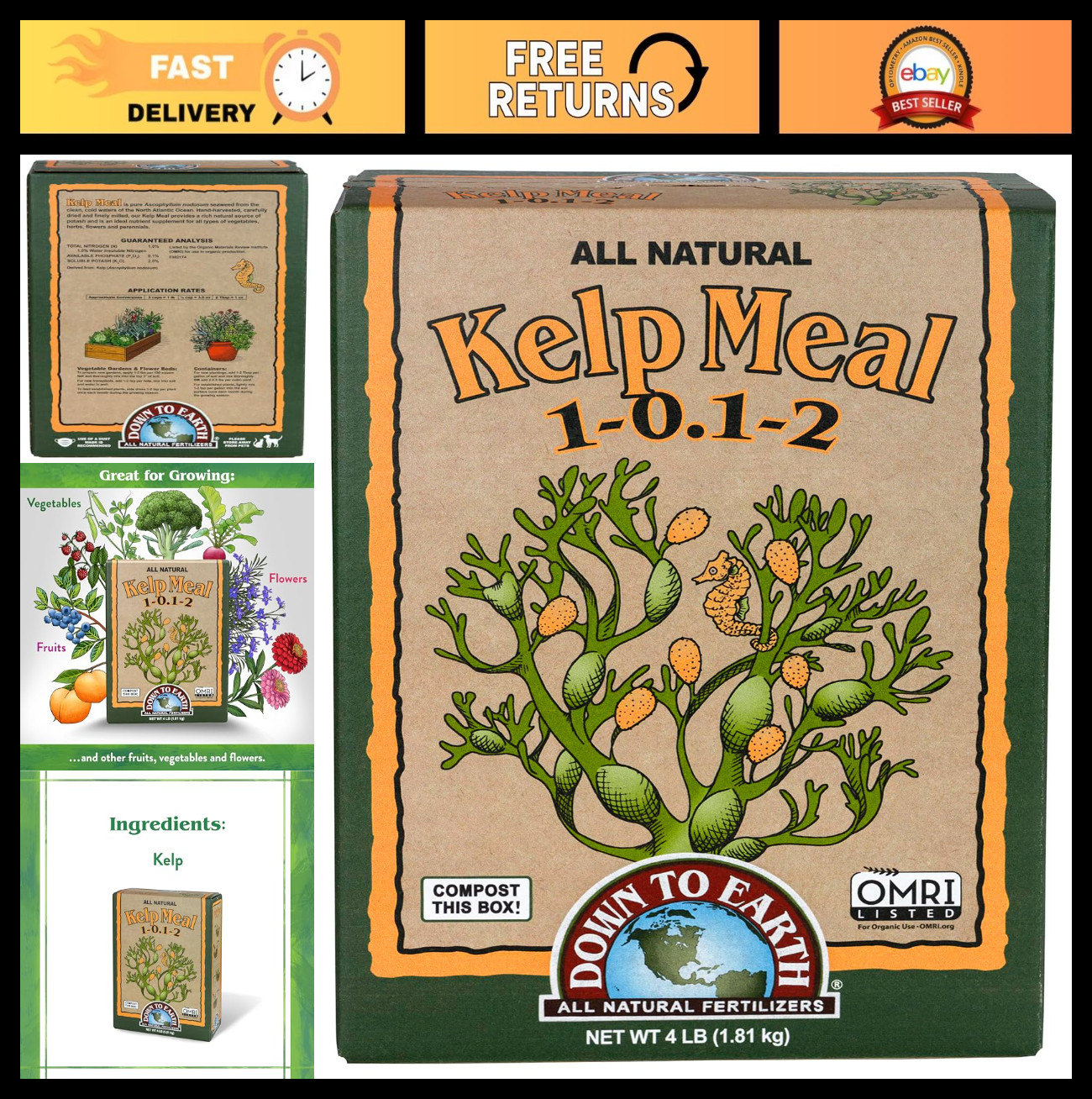 Organic Kelp Meal Fertilizer – Natural Plant Food with Seaweed & Minerals 4 lb