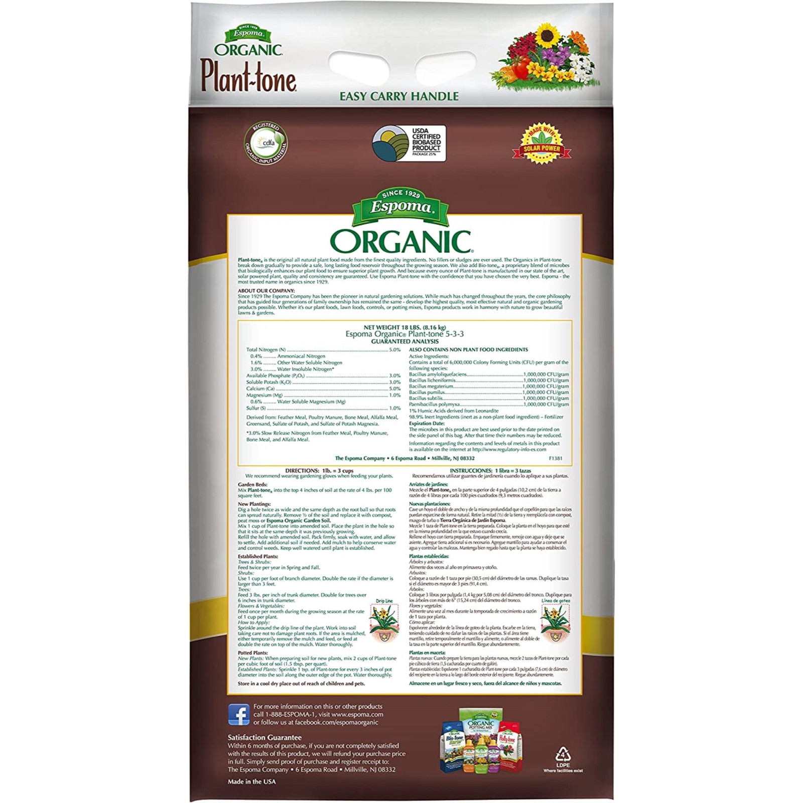 Espoma Organic Plant-tone All-Purpose Fertilizer 18lb Bags, 4 Pack