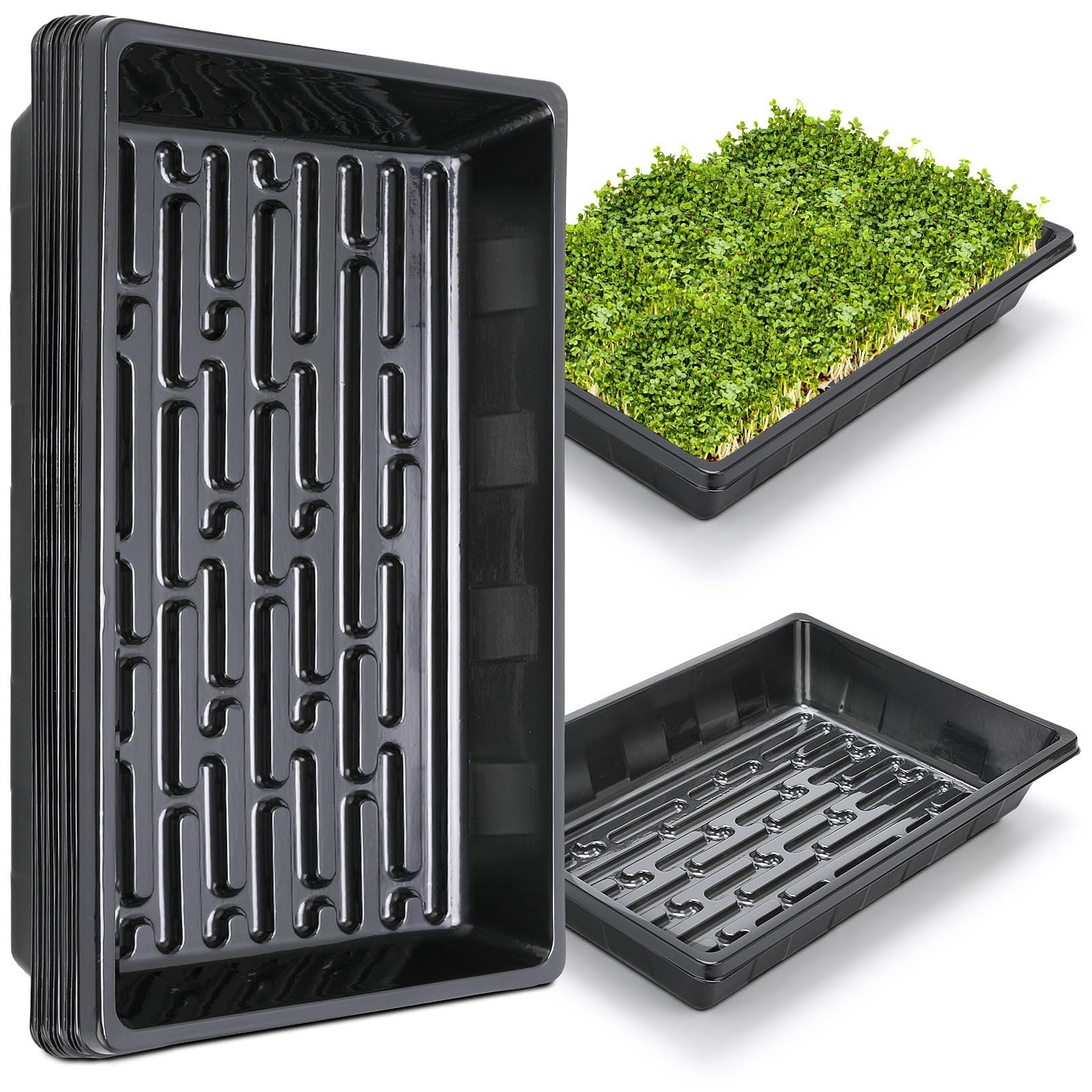 Sckee Upgraded 10 Pack Plant Growing Trays Seed Starting Tray Microgreens Gro…