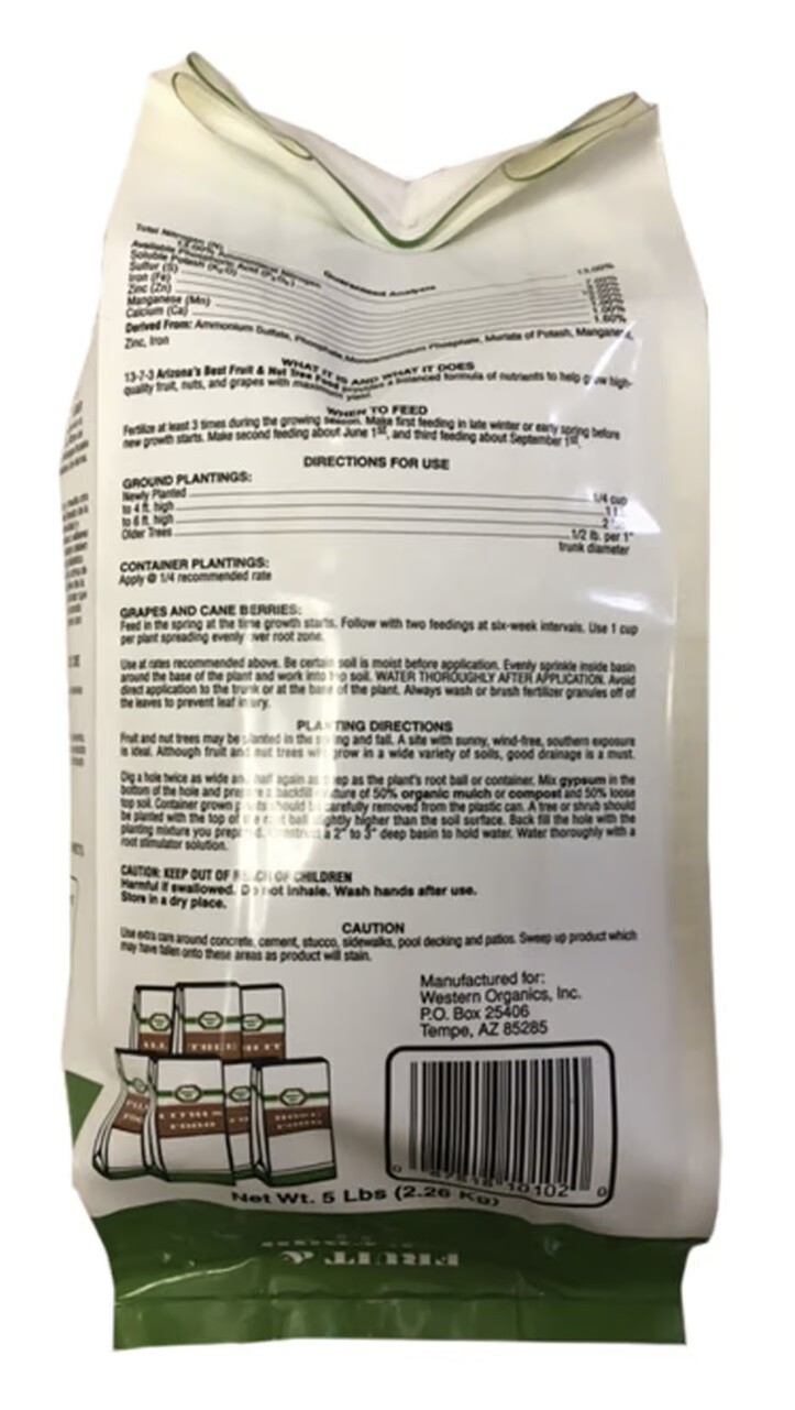 Arizona’s Best Gro Well AZB10102 5 Lb Fruit & Nut Tree Food Fertilizer , 13-7-3