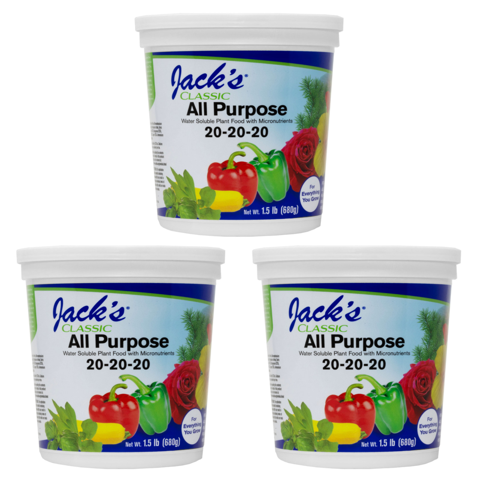 Jack’s Classic 20-20-20 All Purpose Water-Soluble Fertilizer, 1.5lbs, 3 Pack