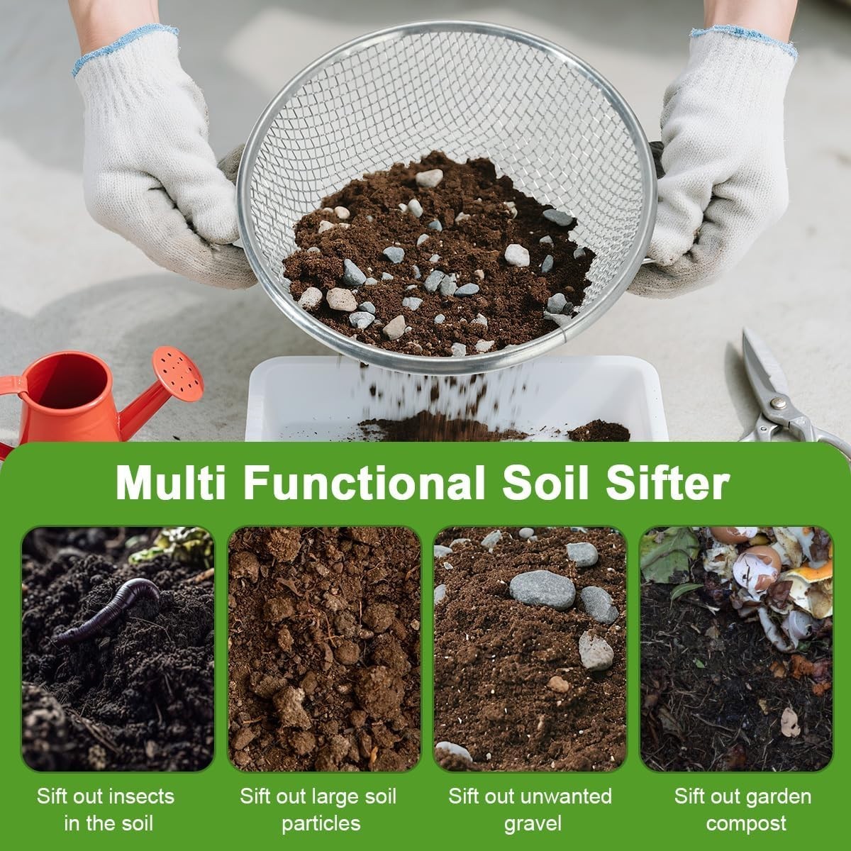 Soil Sifter Galvanized Screen, Soil Sieve for Compost Dirt Sand Rock, Rust-Re…