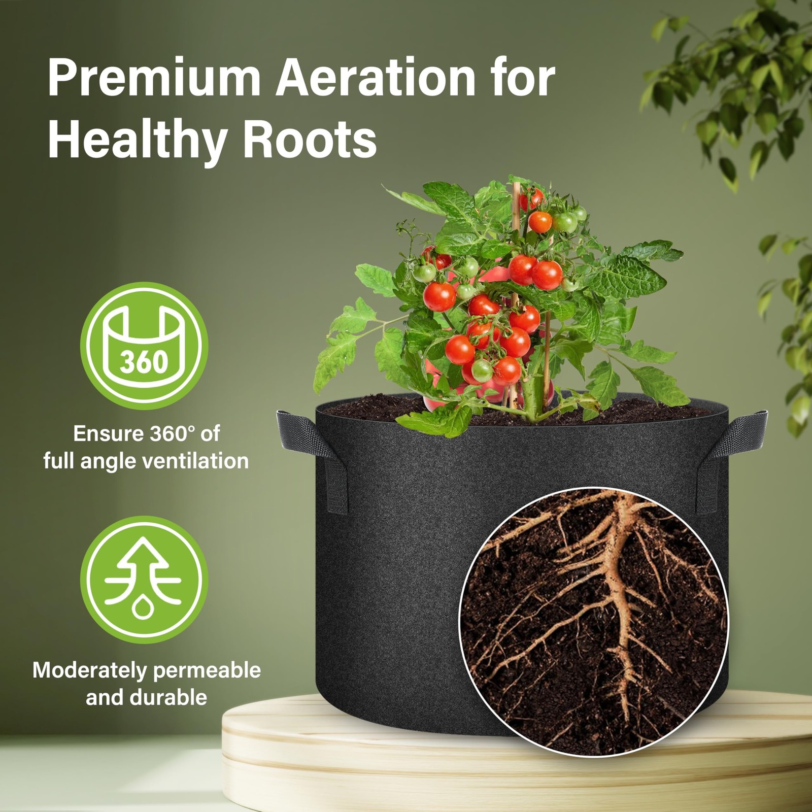 HealSmart Plant Grow Bags 10 Gallon, Tomoato Planter Pots 5-Pack with Handles…