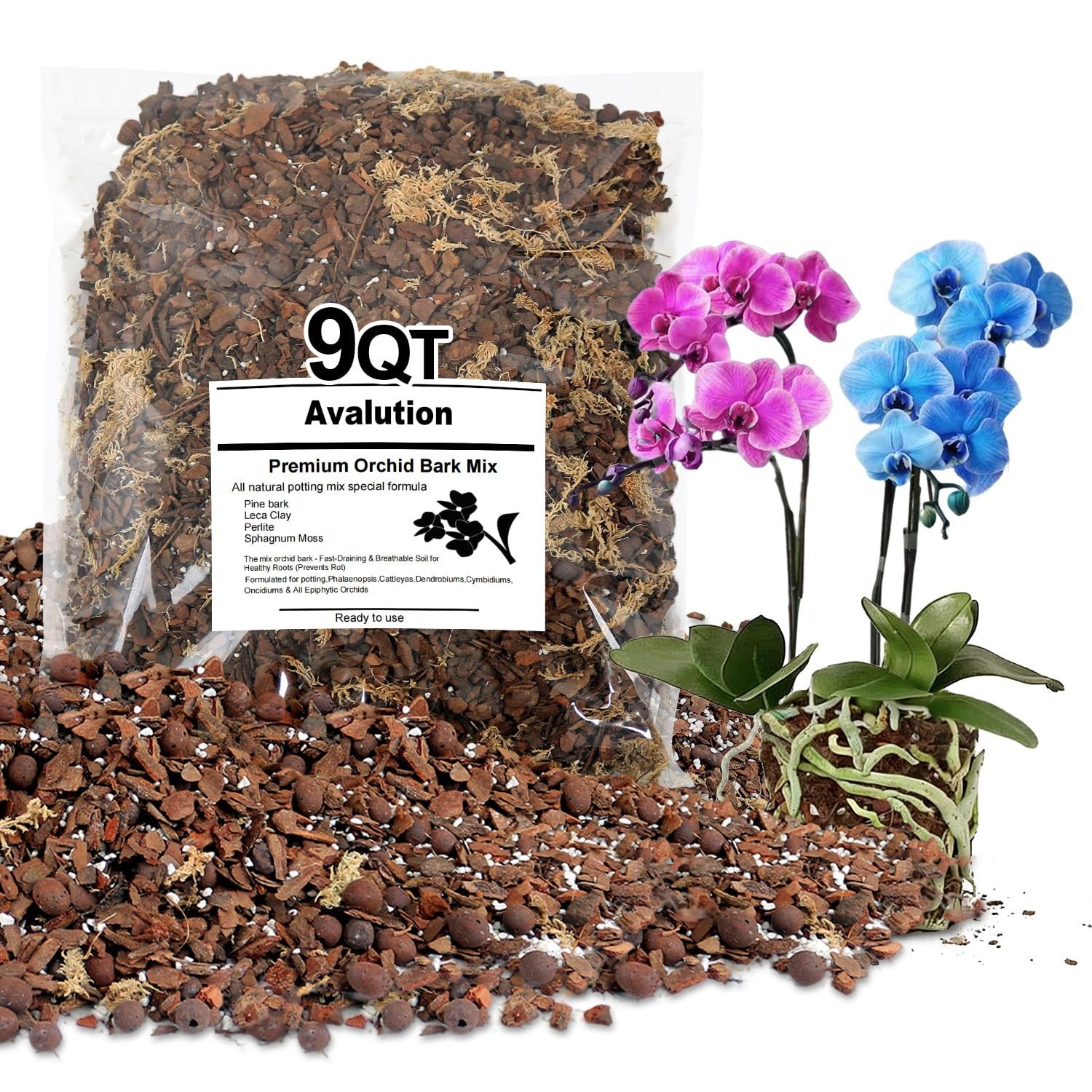 Orchid Bark Potting Mix 9 Quart, Mix Pine Bark,Perlite, Sphagnum Moss and Cla…