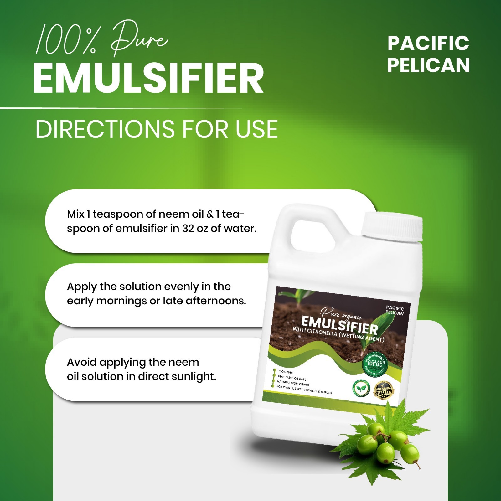 Pacific Pelican Pure Organic Emulsifier with Citronella, Pure Vegetable Oil Base