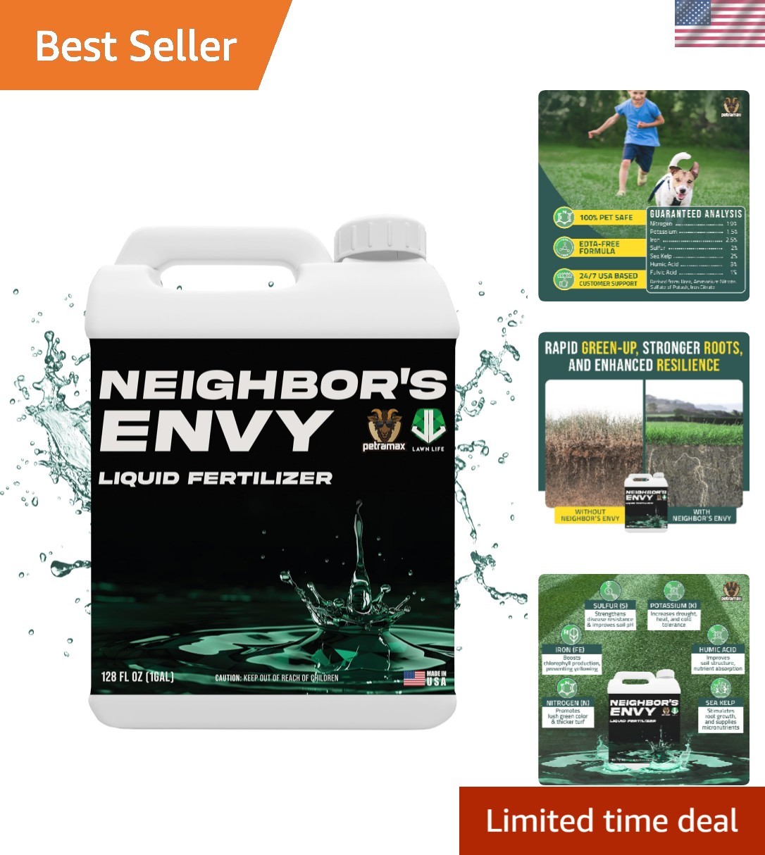 Neighbor’s Envy 7-in-1 Liquid Fertilizer – Covers 16,000 sq.ft, Deep Green Turf