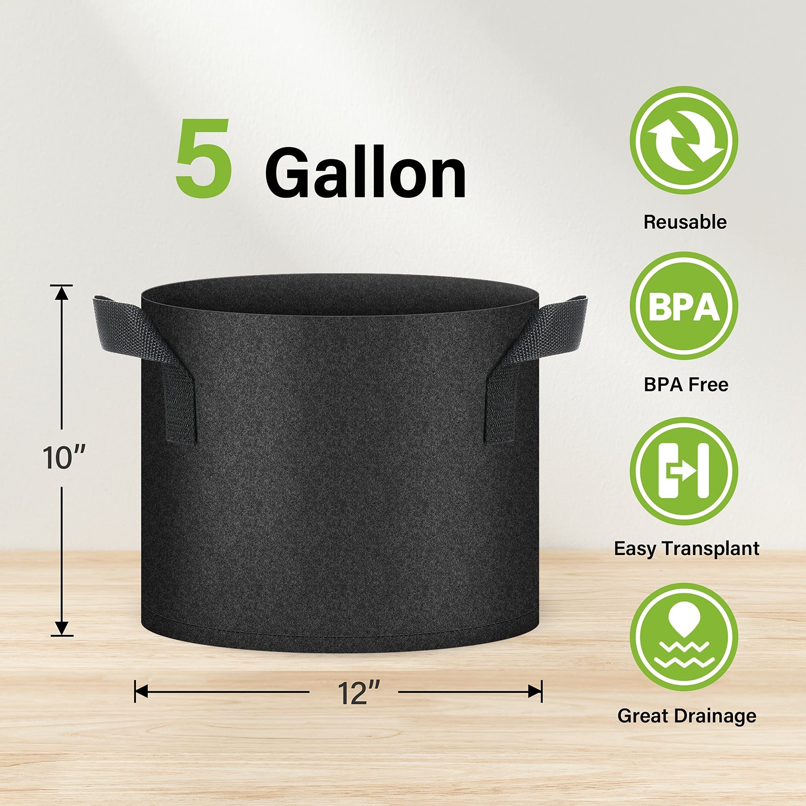 HealSmart Plant Grow Bags 5 Gallon, Tomoato Planter Pots 10-Pack with Handles…