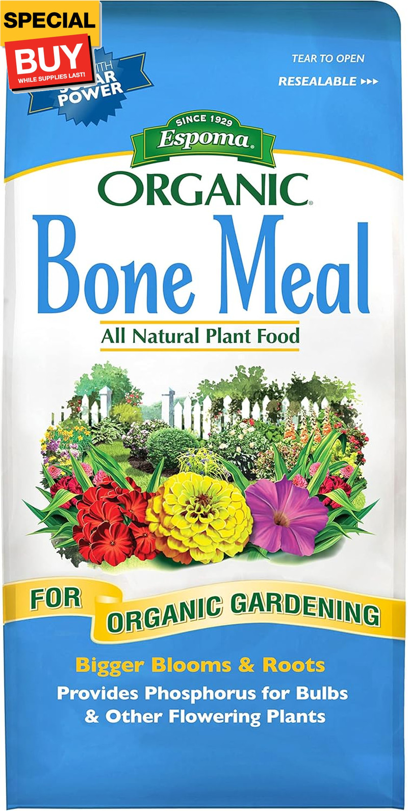 Organic Bone Meal Fertilizer 4-12-0. All-Natural Plant Food Source of Nitrogen a
