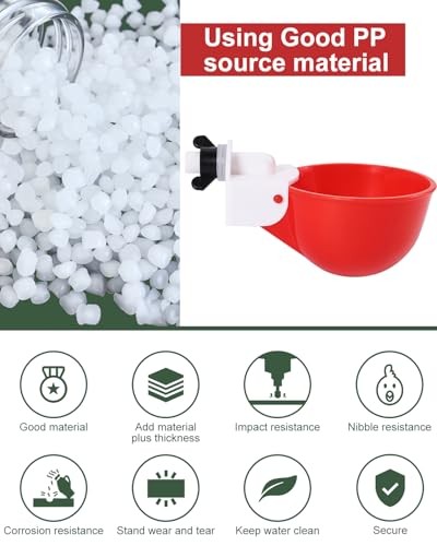 8 Pack Chicken Waterer Cups Automatic Poultry Drinker Kit with 3/8 Drill Bit Red