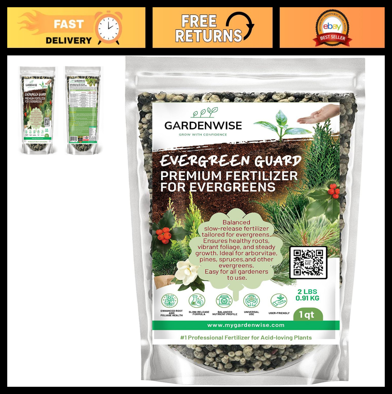 All-Purpose Evergreen Fertilizer Granular Plant Food for Trees & Shrubs – 2 Quar