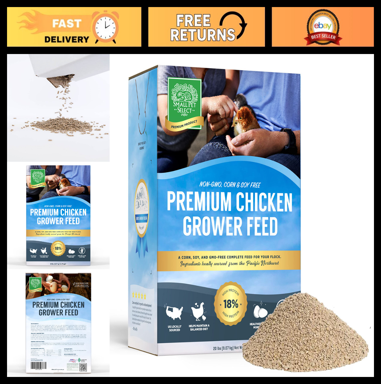 Non-GMO Chicken Grower Feed for Small Pets, Corn & Soy Free, 20 lb Bag