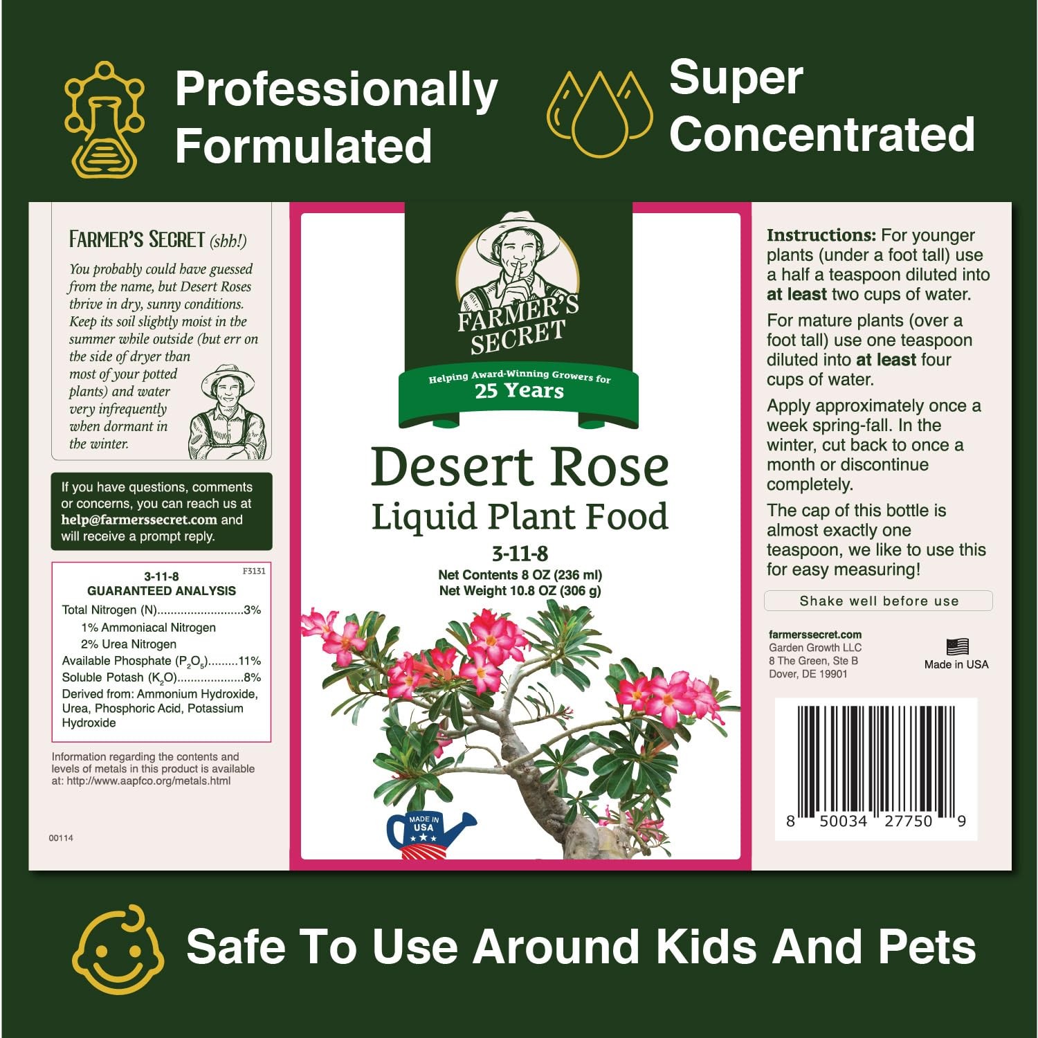 Farmer’s Secret Desert Rose Liquid Plant Food Fertilizer (8oz) – 8 Ounces