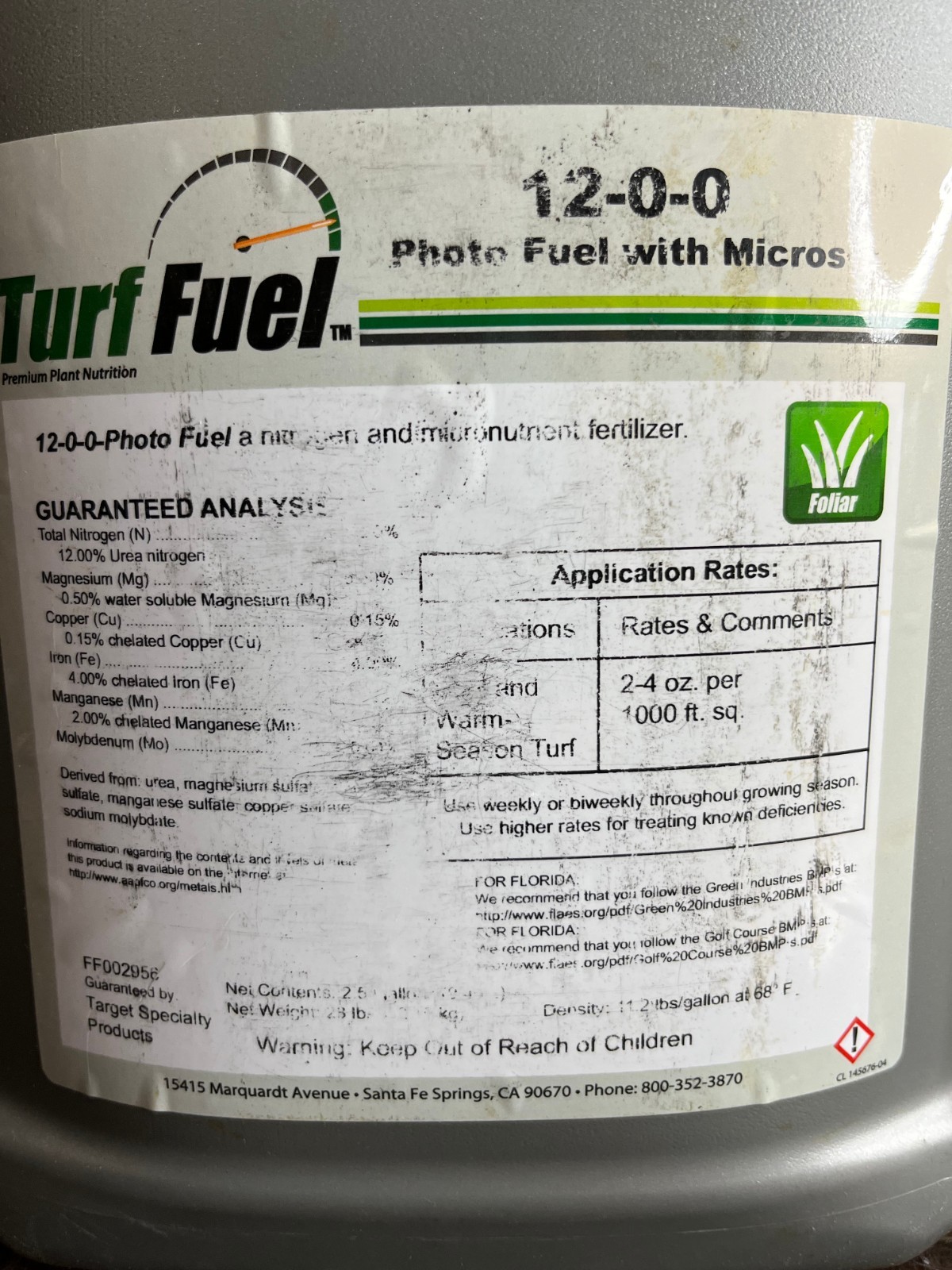 Turf 12-0-0 Photo Fuel with Micros Nitrogen Micronutrient Fertilizer 2.5 Gallon