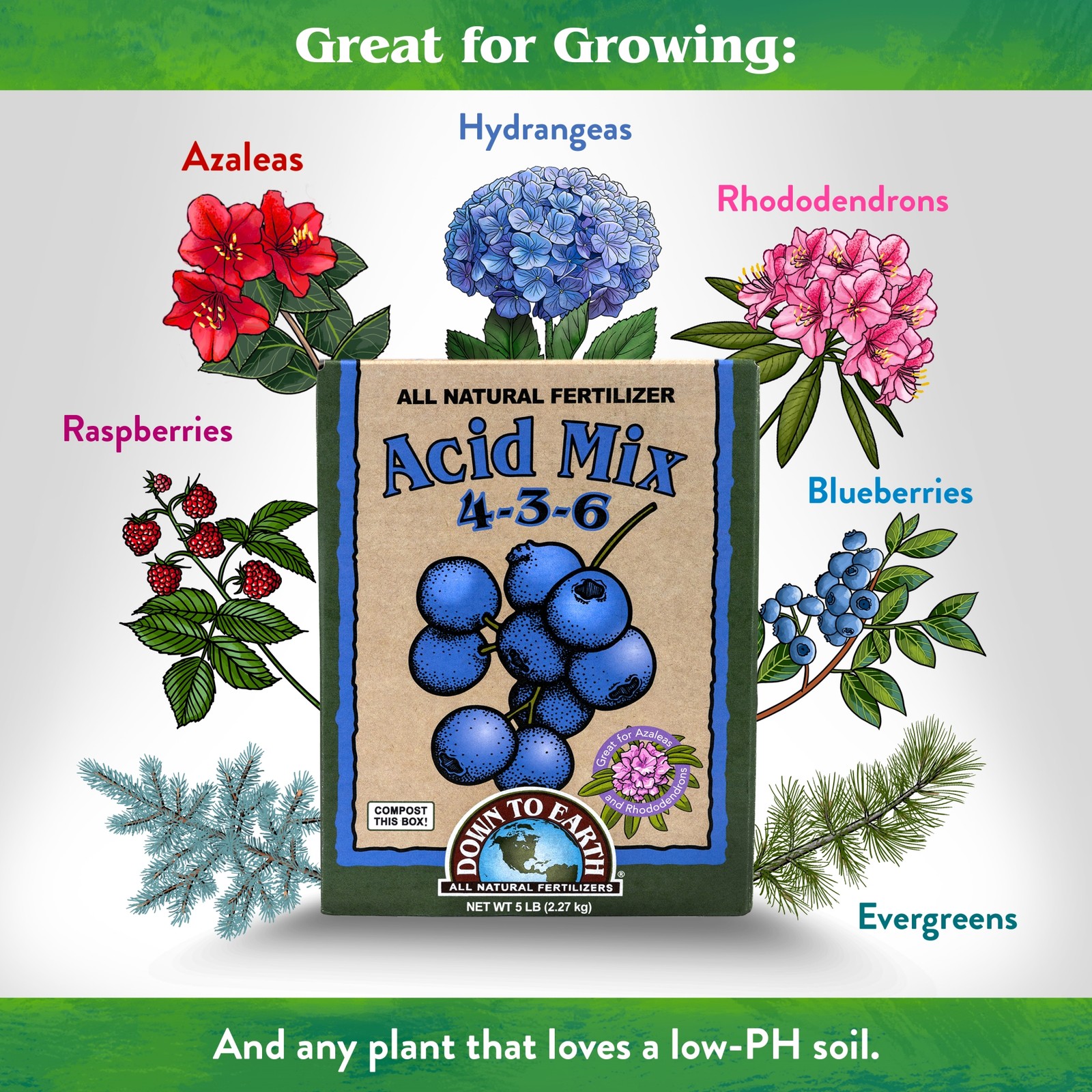 Down to Earth (#DTE07824) Organic Acid Fertilizer Mix 4-3-6, 5 lb