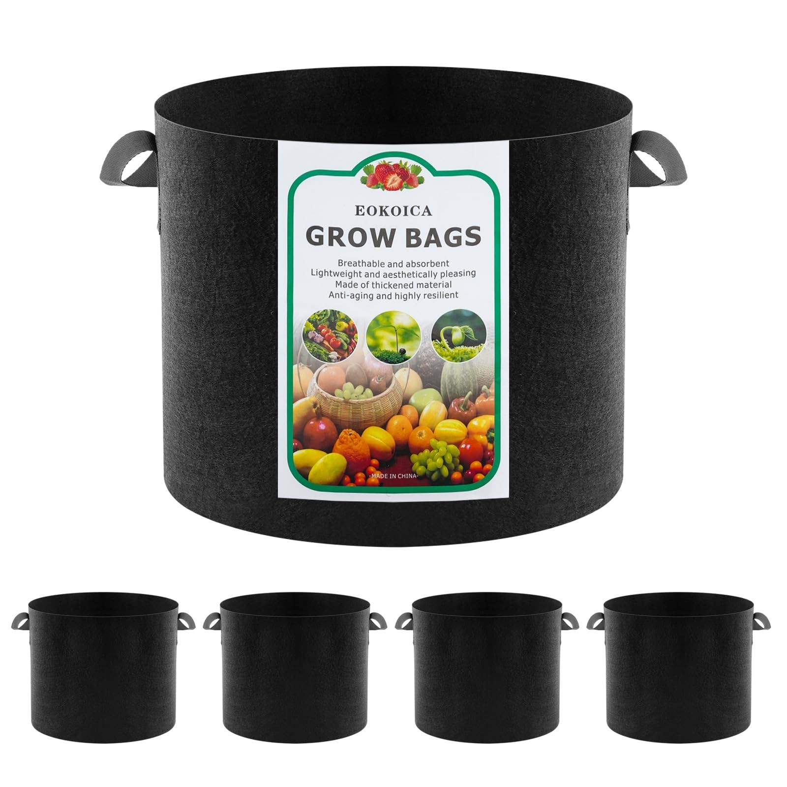 5-Pack 5 Gallon Grow Bags, Thickened Aeration Fabric Pots | Heavy Duty Plant …