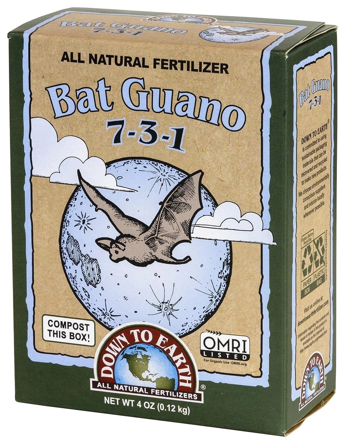 Down to Earth Organic Bat Guano Fertilizer Mix 7-3-1, 4oz