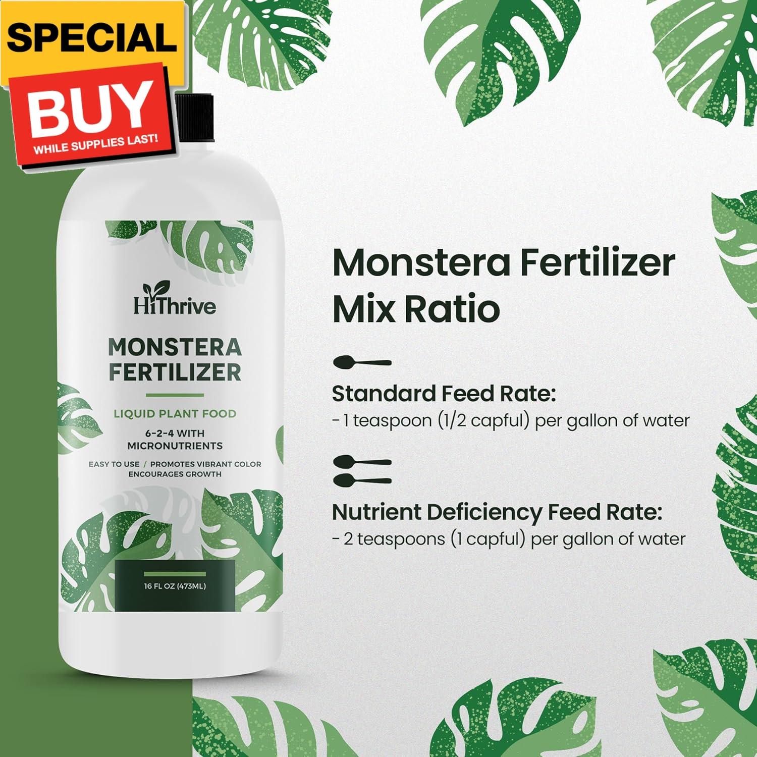 16oz Monstera Plant Food – Makes 96 Gallons of Monstera Fertilizer, Liquid Indoo