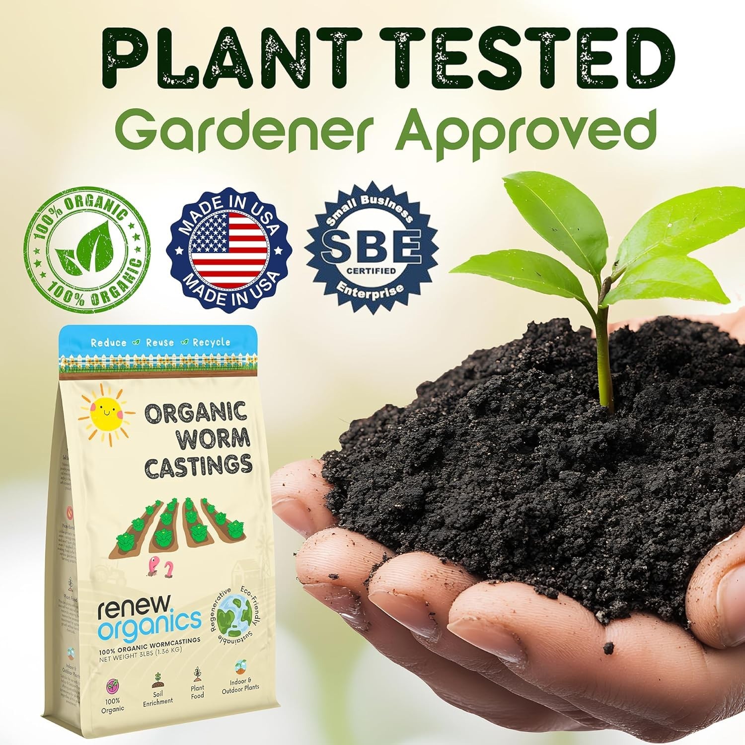 Organic Fertilizer 100 Percent Worm Castings 48 Ounce for Sustainable Gardens