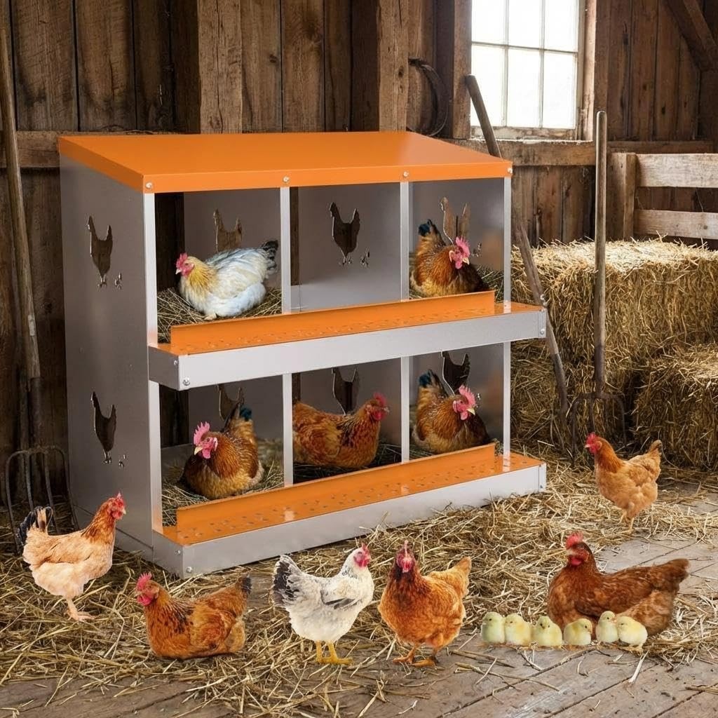 Peakpursuit Chicken Nesting 6 Compartment Galvanized Steel Chicken Laying Boxes