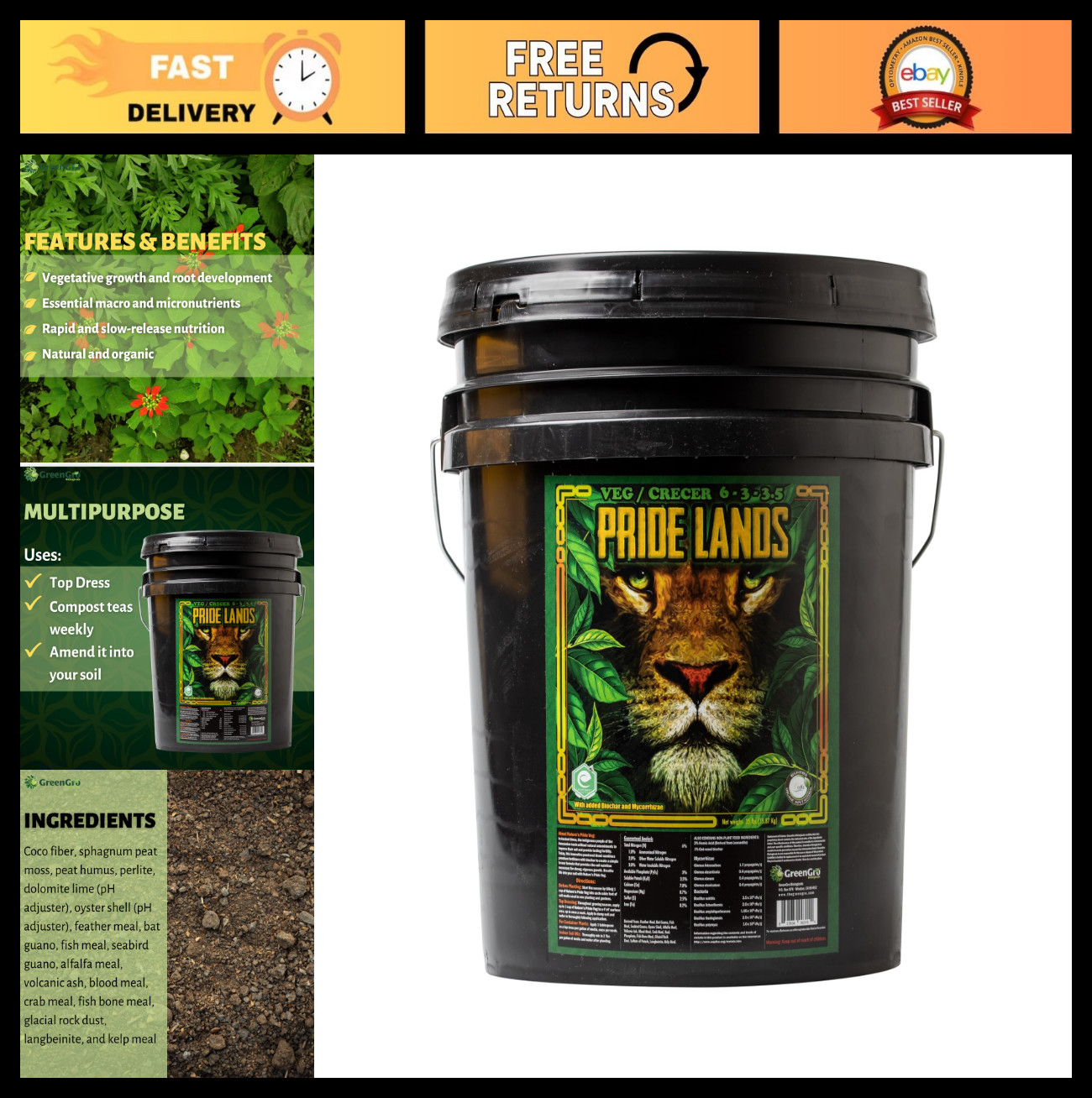 Organic Dry Top Dress Fertilizer 35 lb – Veg 6-3-3.5, Microbes, Biochar, Mycorrh