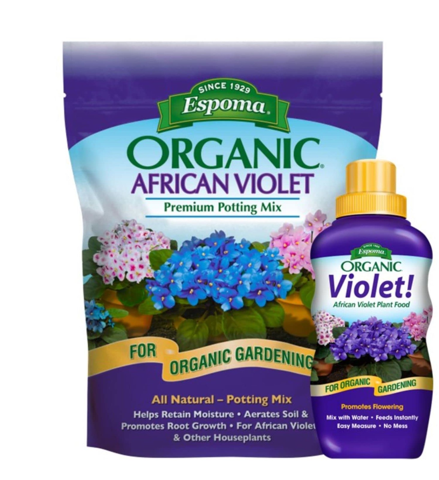 Organic African Violet Mix & Liquid Plant Food Combo for Indoor Plants