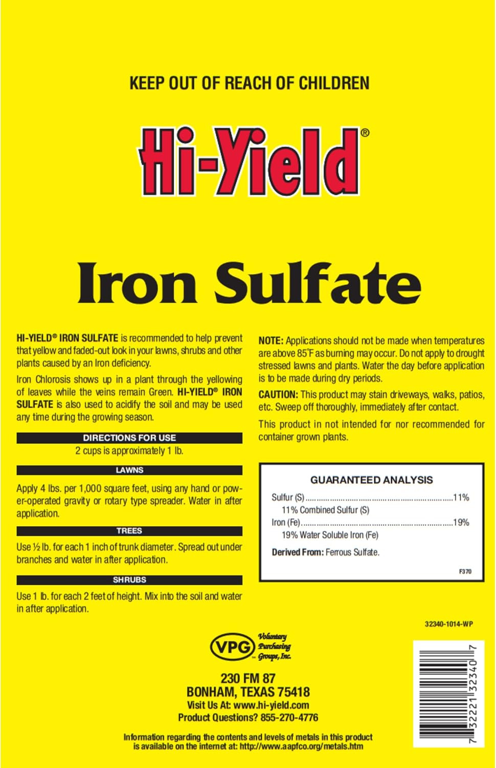 Hi-Yield 32340 1000 sq. ft. Granules Spring/Summer Iron Sulfate 4 lbs.