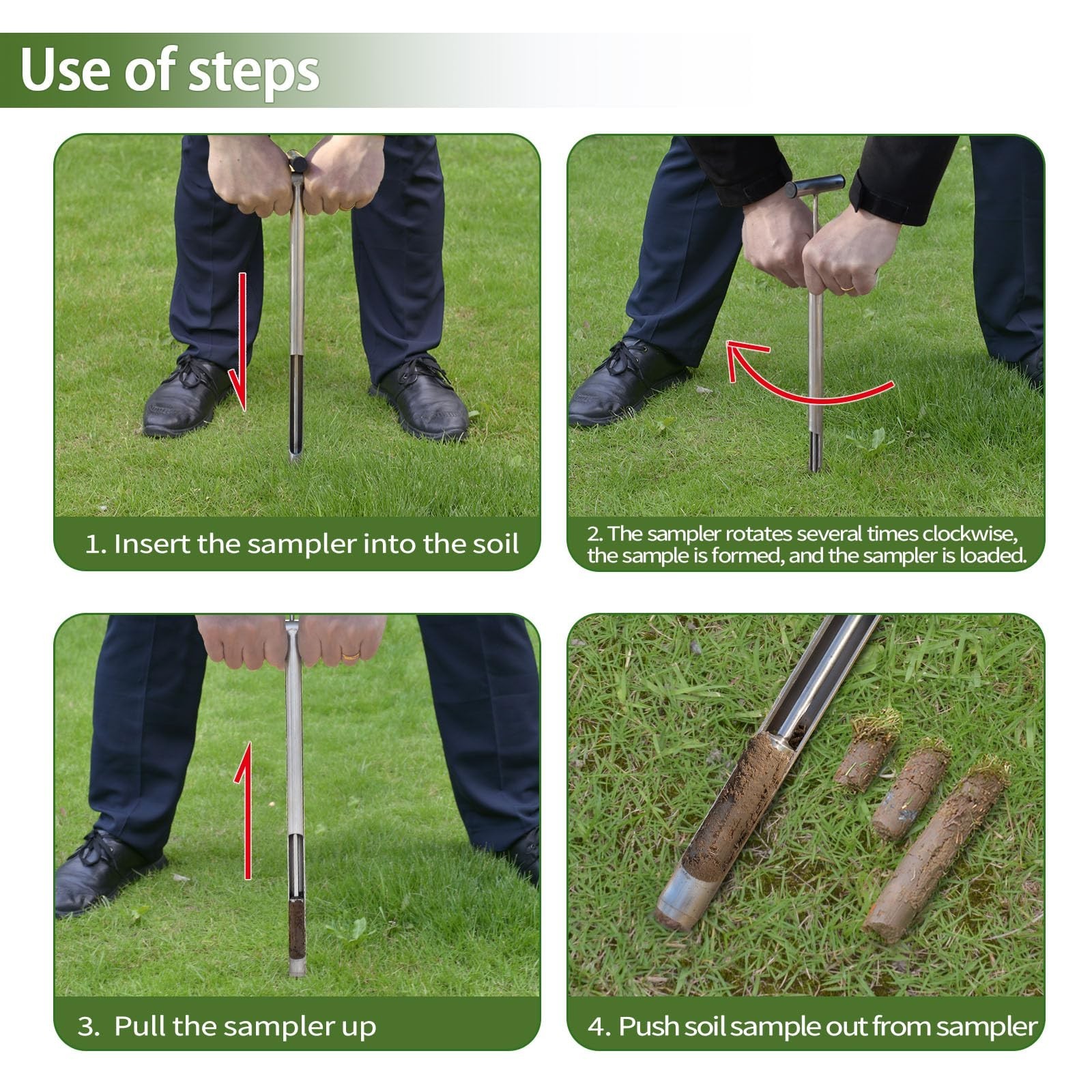 Soil Probe 16 Inch with 2 Bags, Soil Sample Probe with Ejector for Lawn House…