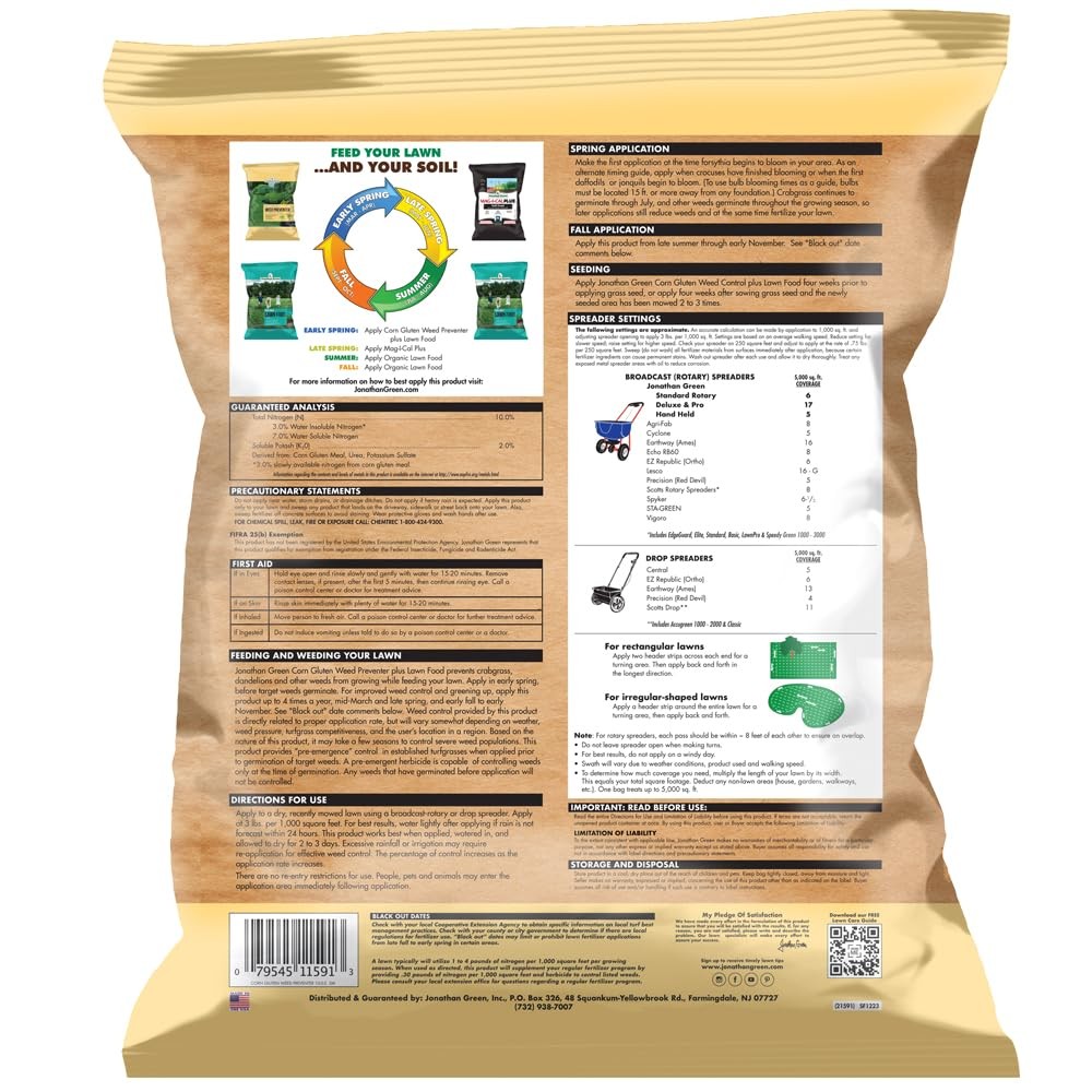 Jonathan Green 11591 Corn Gluten Lawn Fertilizer, 10-0-2 Formula, 5,000-Sq. Ft.