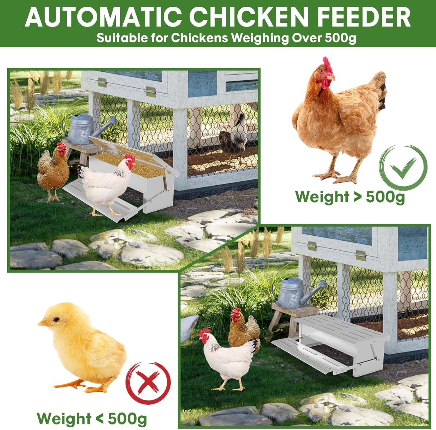 Stainless Steel Automatic Chicken Feeder, Treadle Chicken Feeder with Weather…