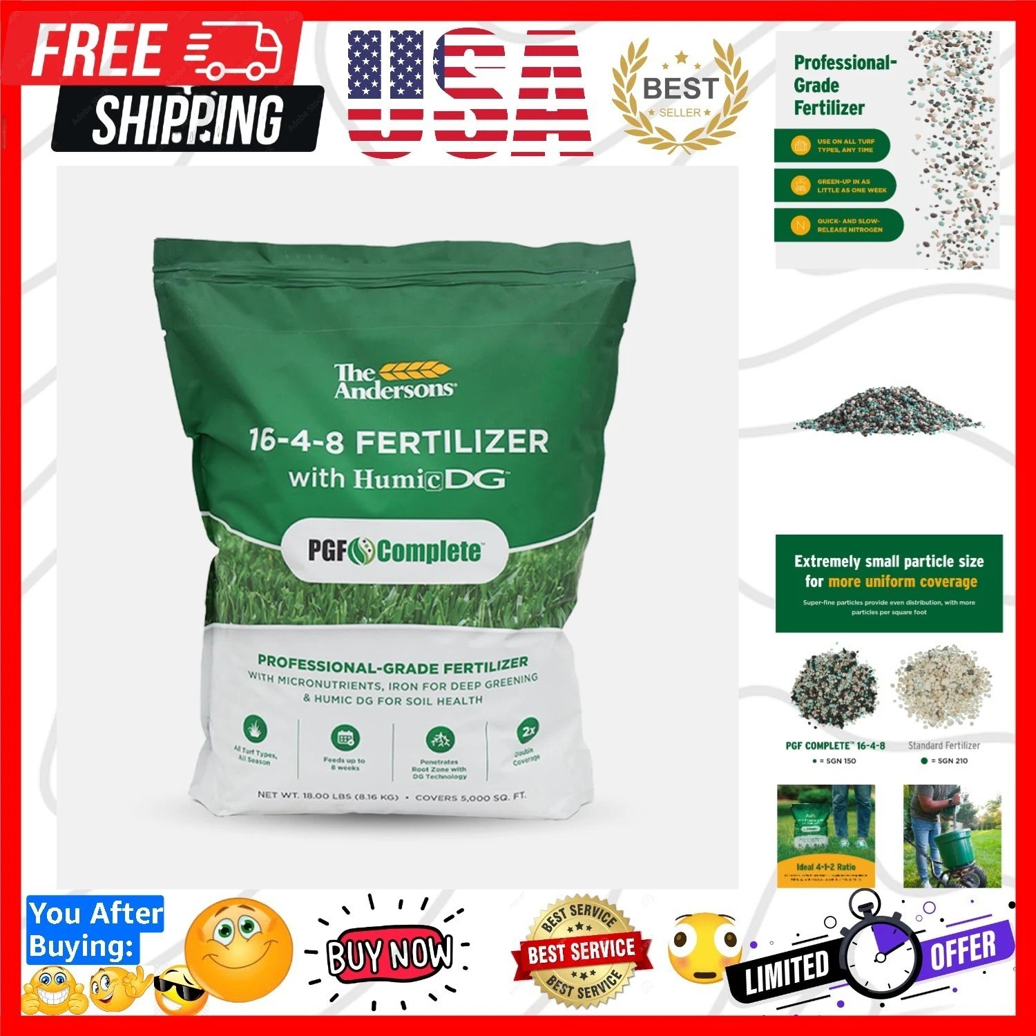 Professional PGF Complete 16-4-8 Fertilizer with 7% Humic DG 5,000 sq ft