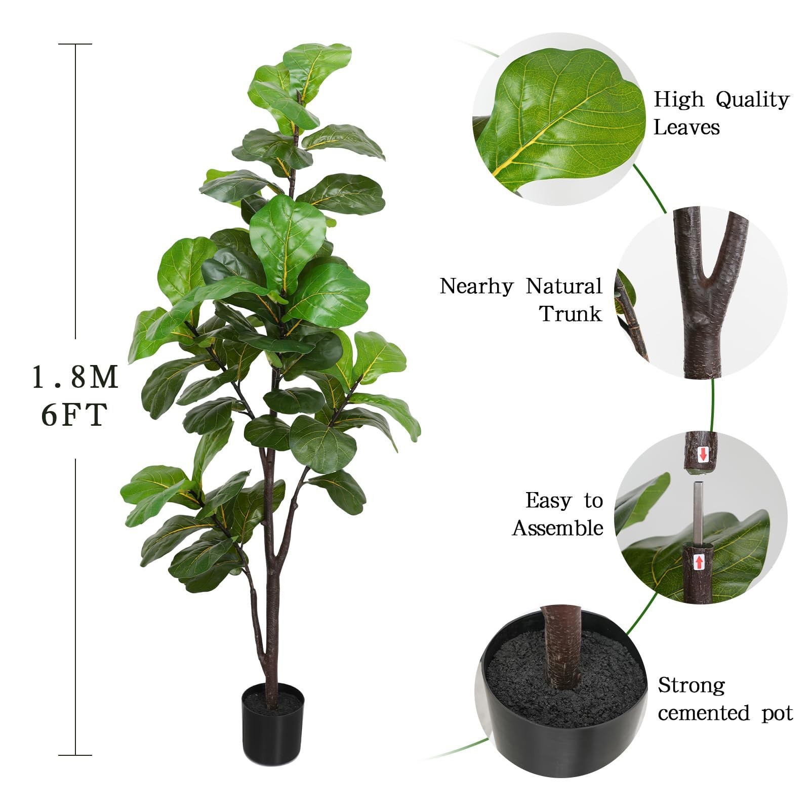 LUWENER 6ft Artificial Fiddle Leaf Fig Tree Plant,Fake Ficus Lyrata in Pot,Fi…