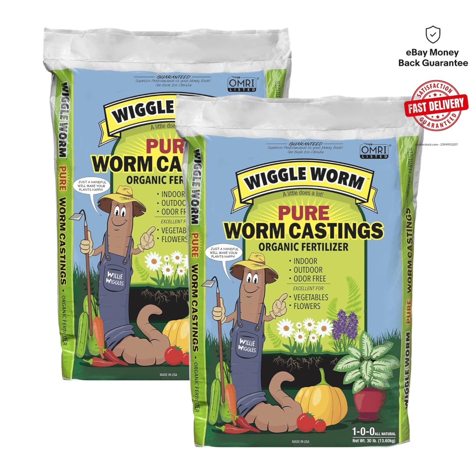 100% Pure Organic Worm Castings Fertilizer, 30lbs Pack of 2 – Nutrient Dense