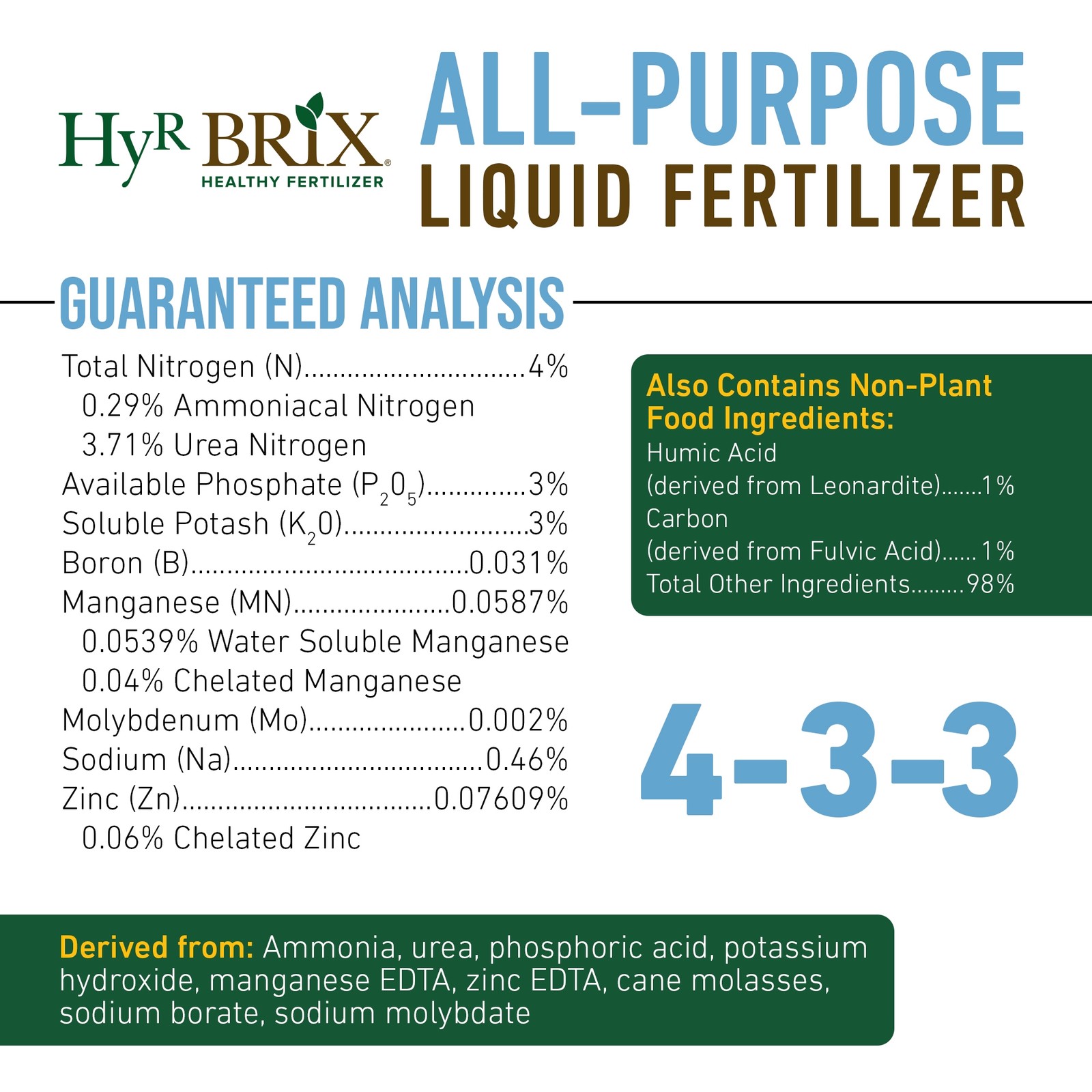 HyR BRIX All-Purpose Liquid 4-3-3 Fertilizer, 32oz Bottle