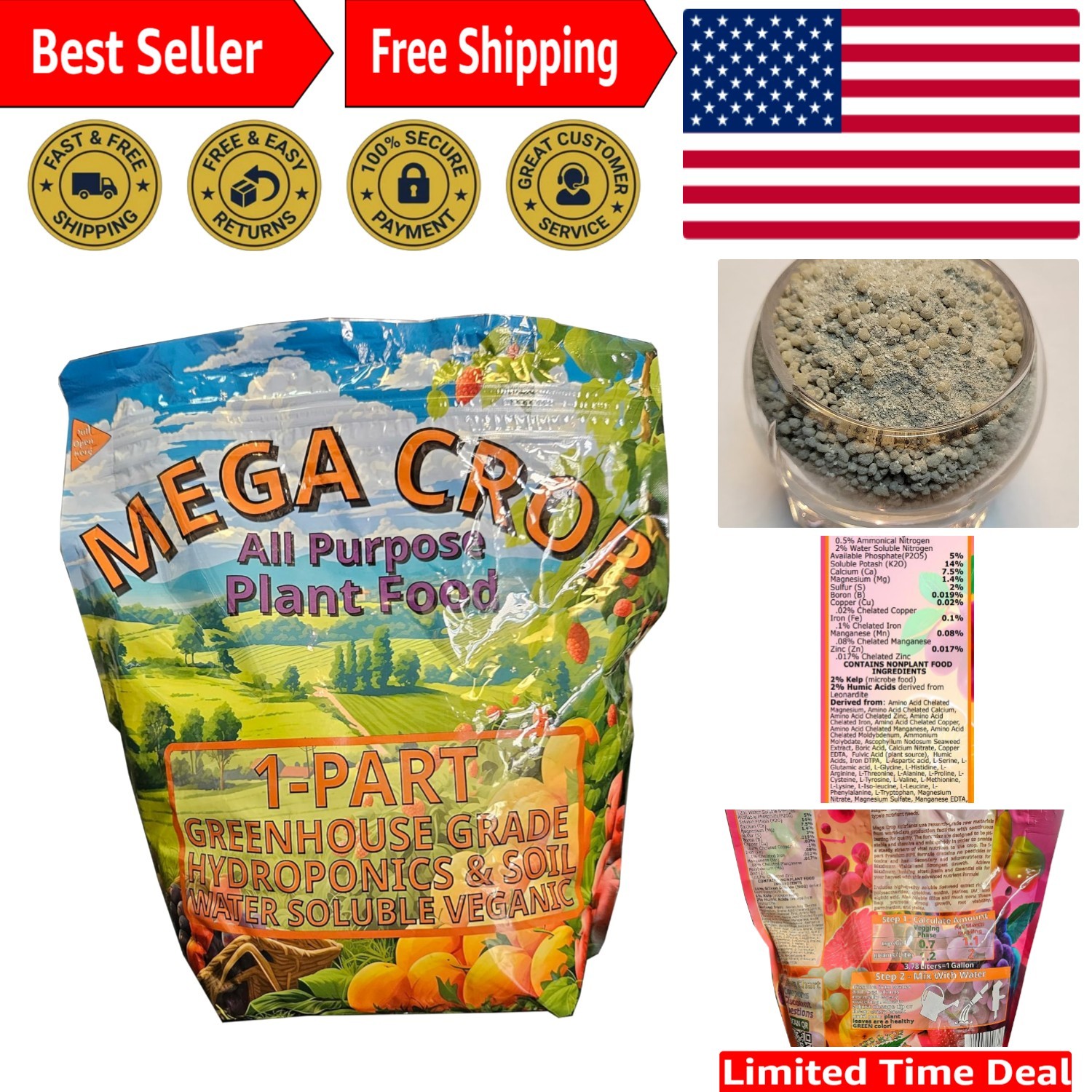 Mega Crop 1-Part Complete Base Nutrient – Hydroponic and Soil Fertilizer for …