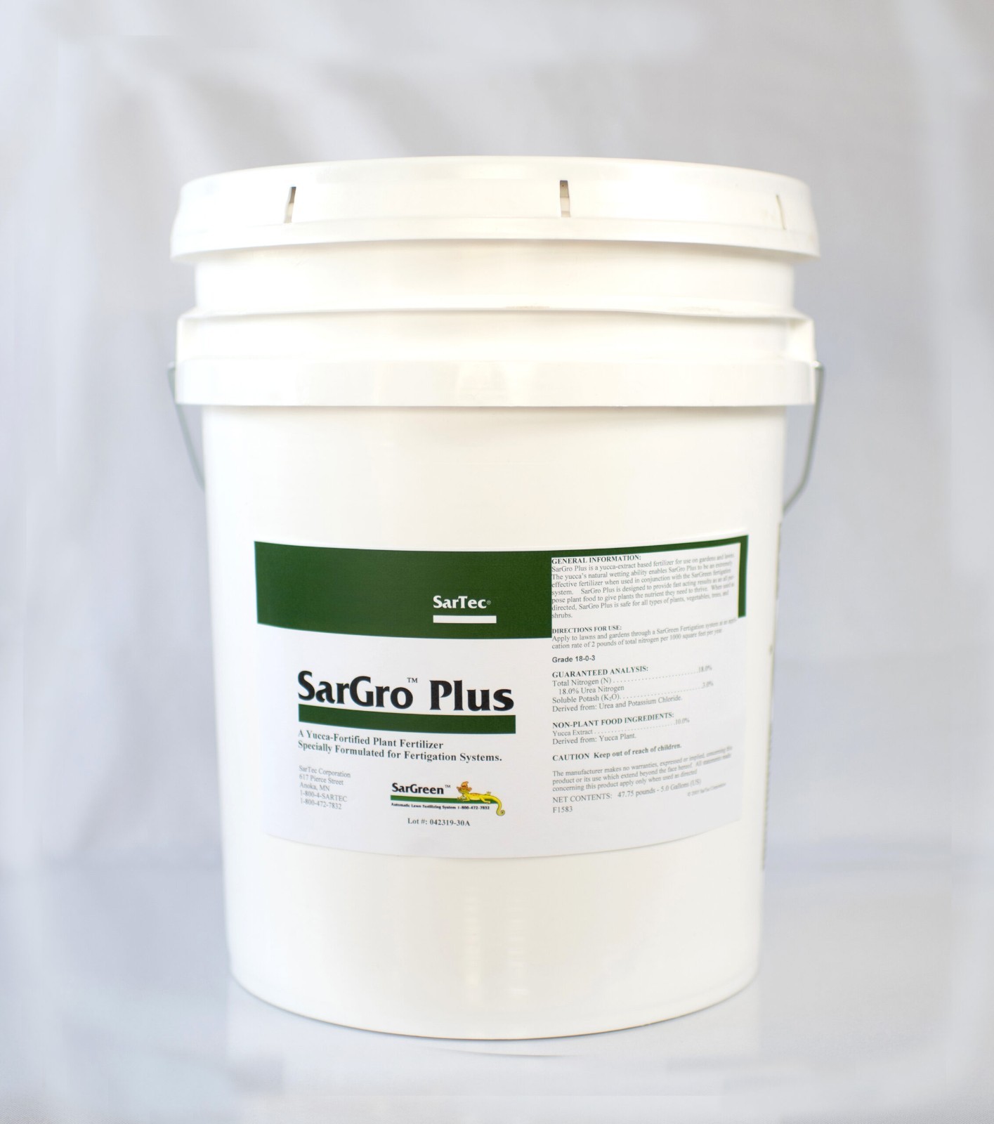 SarGro Plus 18-0-3 Lawn Fertilizer, 5 Gallon Pail