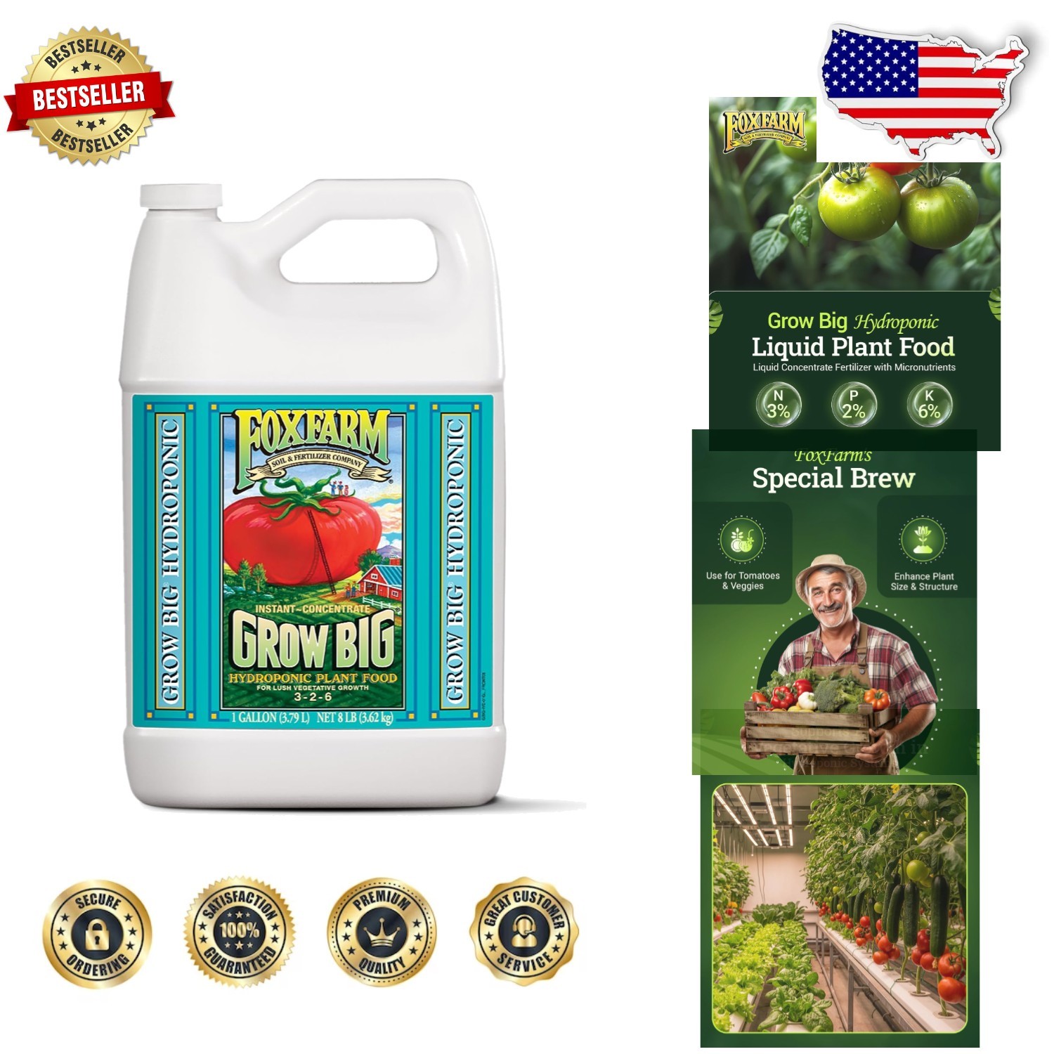 Grow Big 1 Gallon Hydroponic Fertilizer 3-2-6 Liquid Micronutrient Concentrate